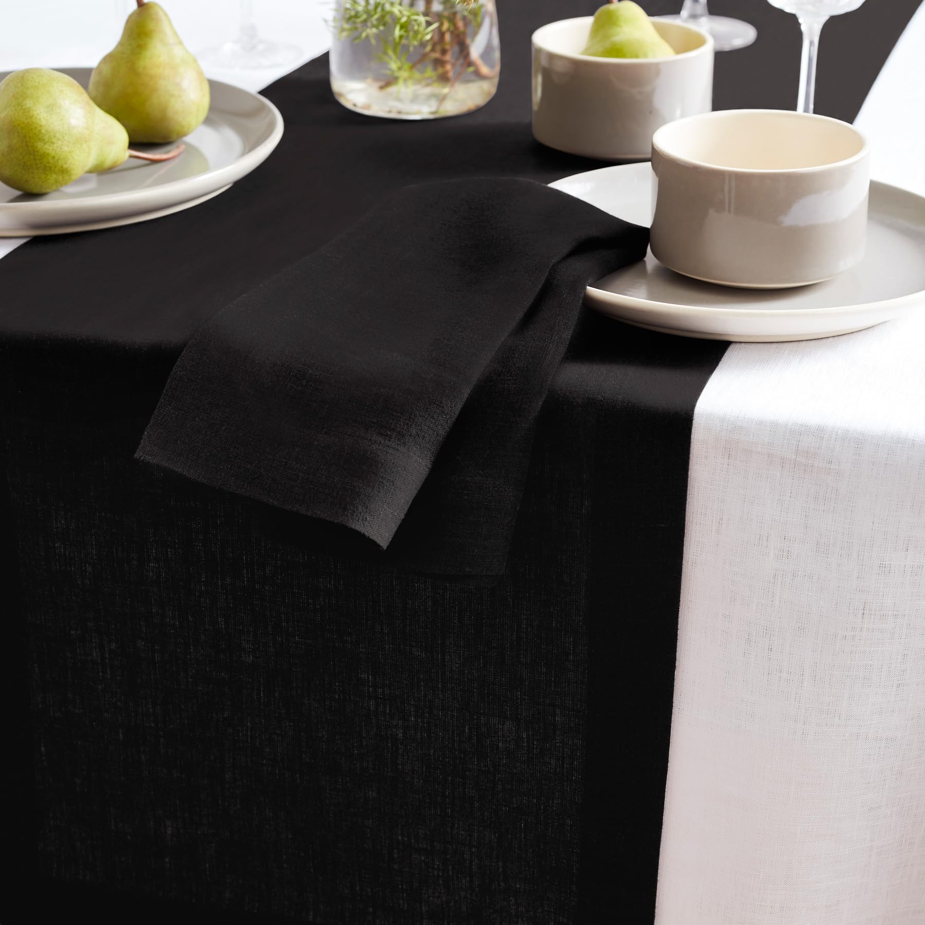 Solino Home Linen Black Table Runner 60 Inch - 100% Pure Linen Prewashed Short Table Runner 14 X 60 Inch Ideal For Dresser And C
