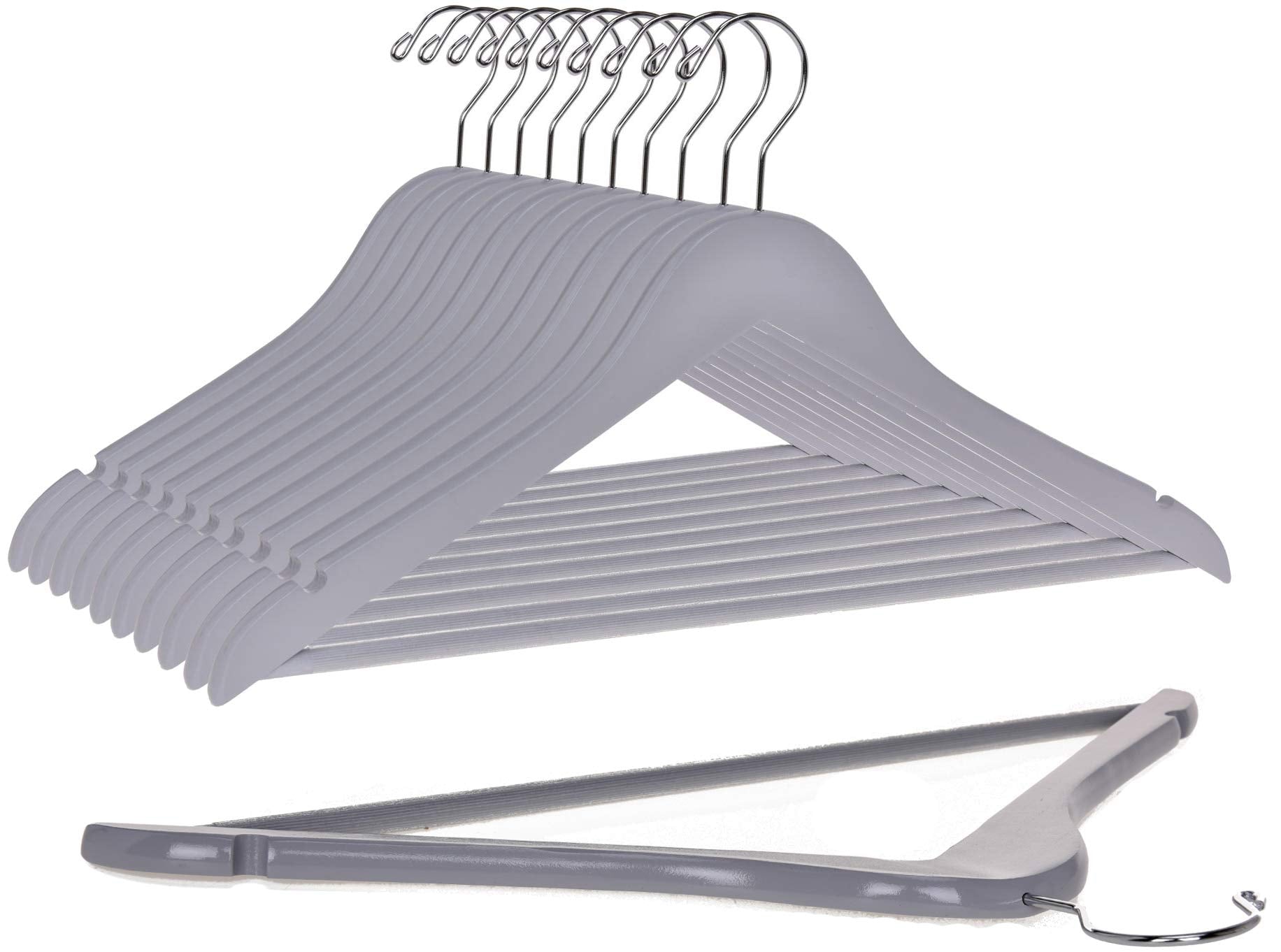 Quality Wooden Hangers - Slightly Curved Hanger Set Of 10-Pack - Solid Wood Coat Hangers With Stylish Chrome Hooks - Heavy-Duty