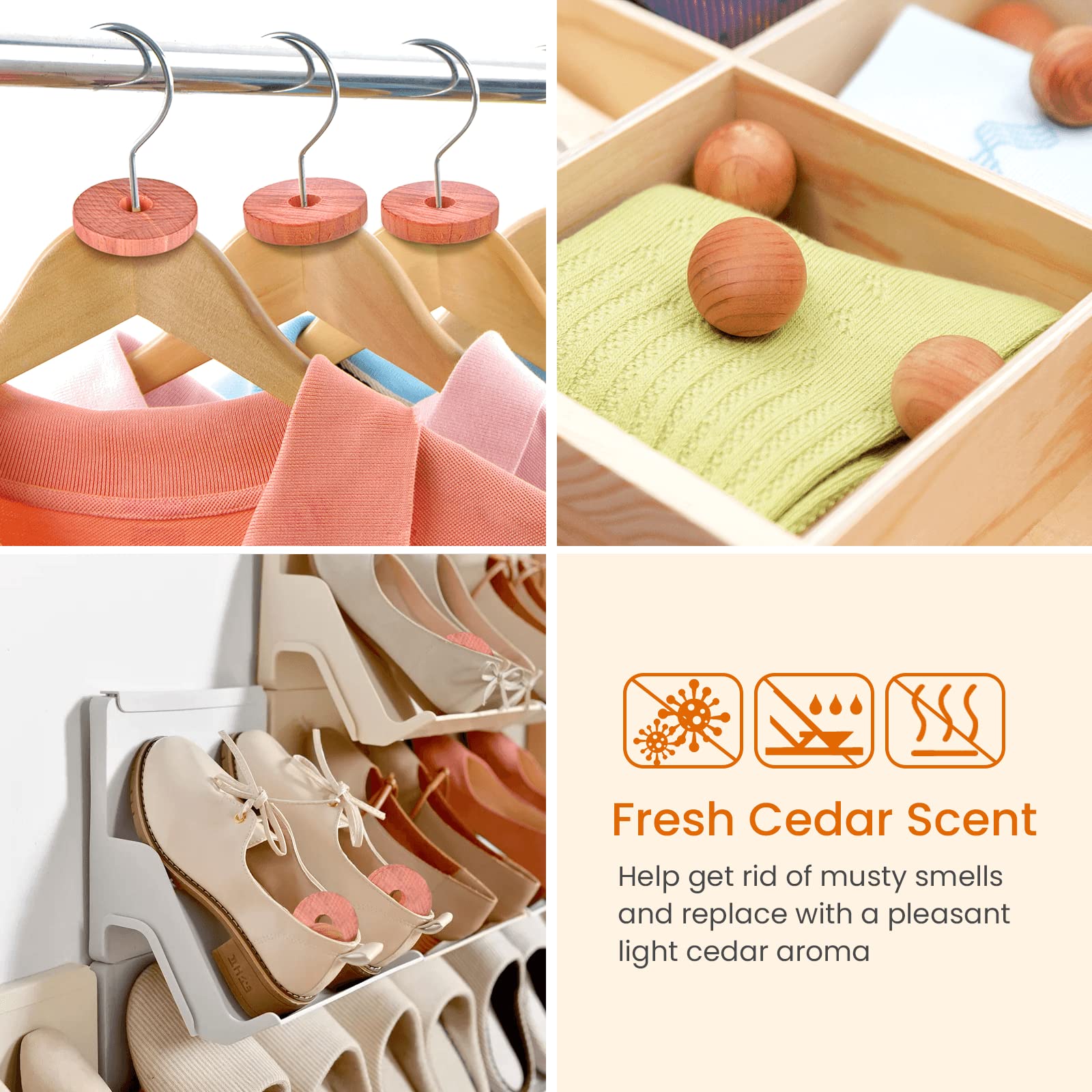 Homode Cedar Chips And Balls, Fresh Cedar Wood Rings And Cedar Sachets Bags For Clothes Shoes Storage, Ideal For Closets And Dra