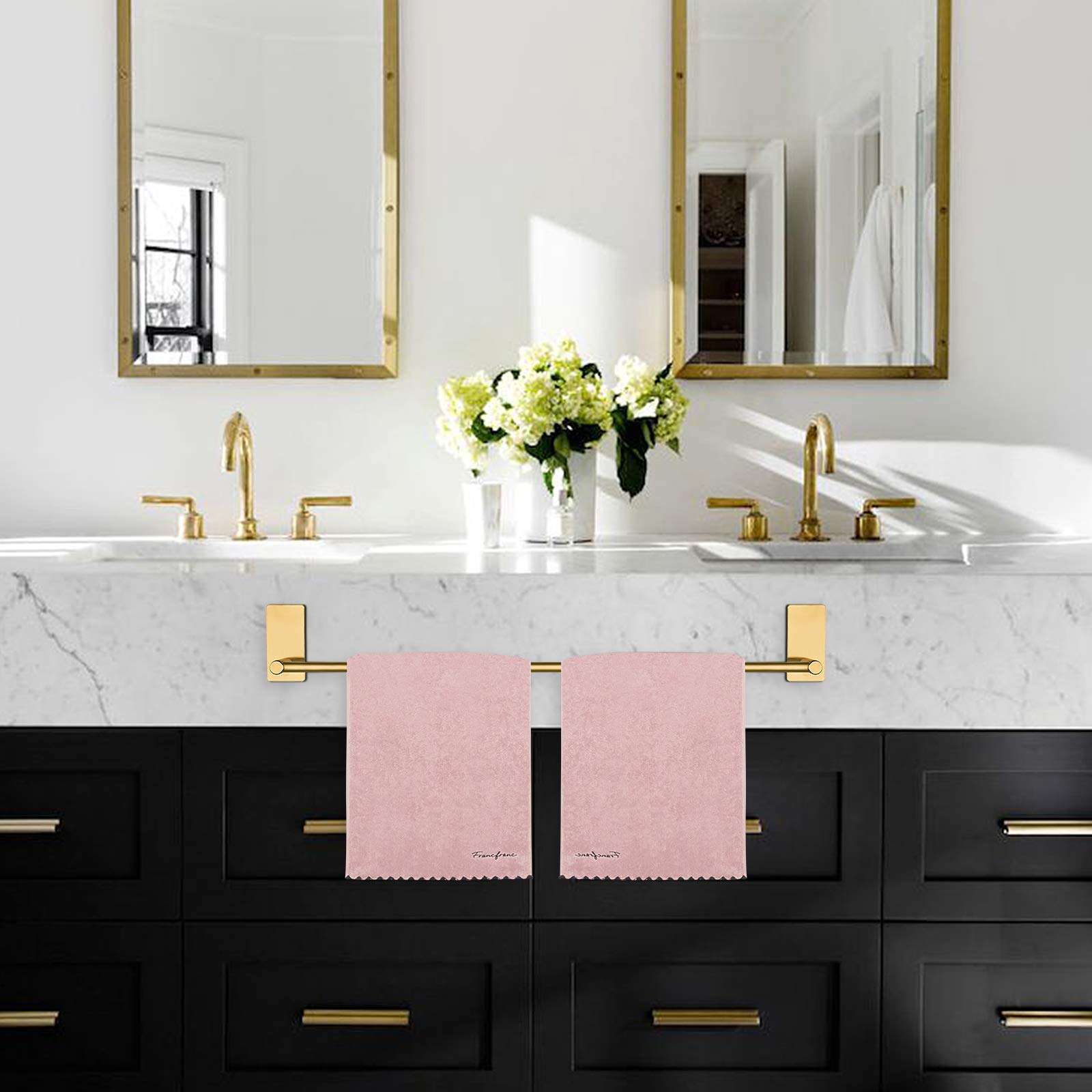 Nearmoon Self Adhesive Bathroom Towel Bar- Stainless Steel Bath Wall Shelf Rack Hanging Towel Stick On Sticky Hanger Contemporar