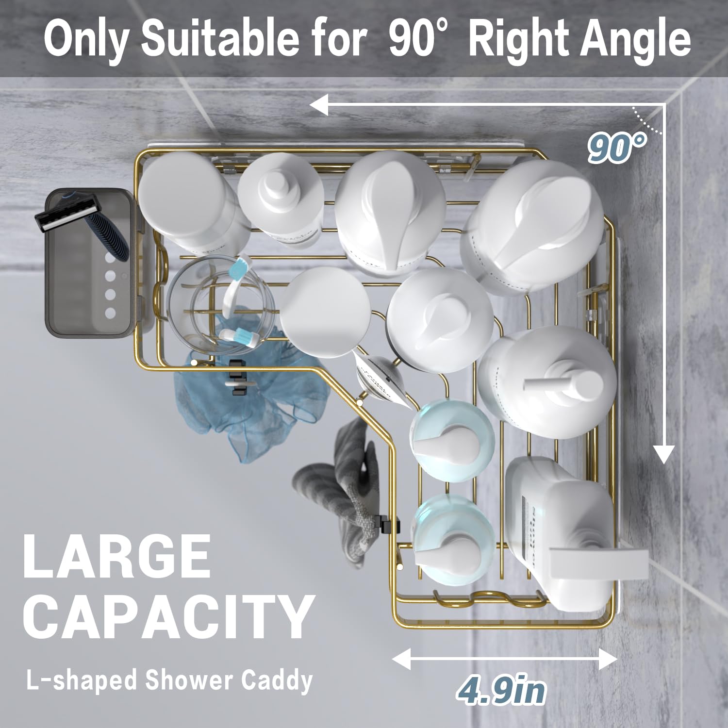 Aktecke Corner Shower Caddy Organizer Shelf 2Pack Adhesive Shower Corner Organizer Shelves, No Drilling Stainless Steel Shower S