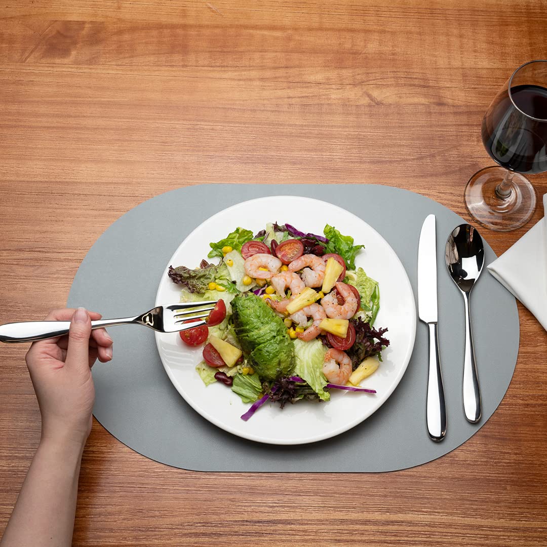 Restaurantware 16 Inch Table Placemats 6 Oval Vinyl Placemats - Embossed Stain-Resistant Gray Vinyl Placemats For Tables Leather