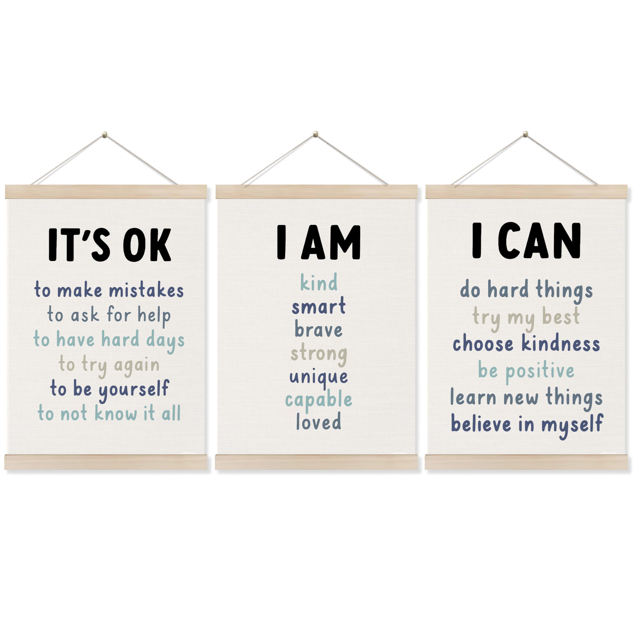 Koesus Inspirational Classroom Blue Wall Art Poster Hanger Frame 12X16 Inch Set Of 3, Positive Affirmations For Kids, Motivation