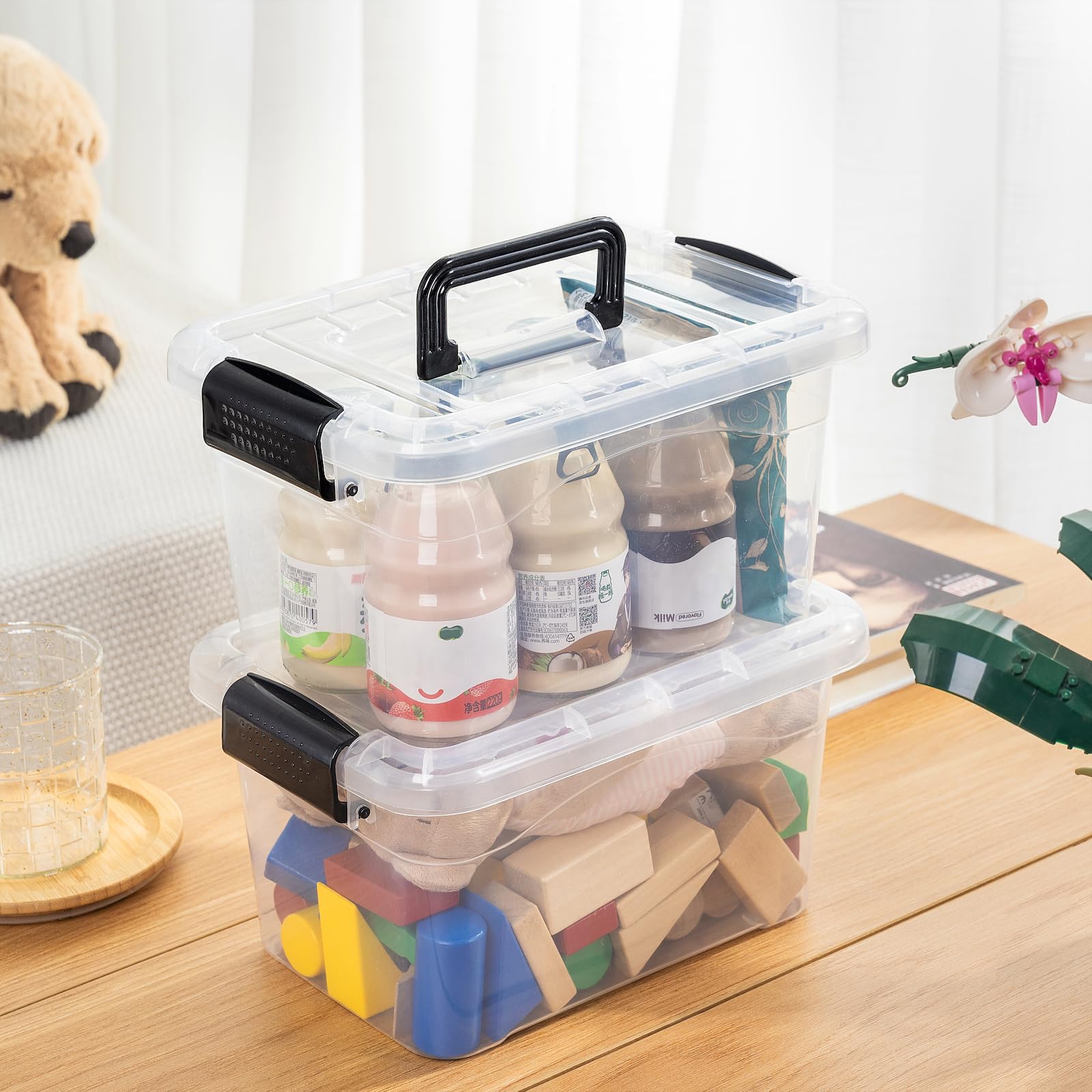 Cetomo 6.8Qt*20 Plactic Storage Bins, Stack Tote Storage Box With Handle, Clear, 6.8Quart-20 Pack