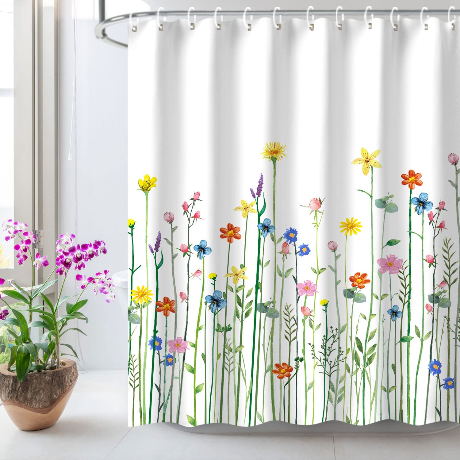 Livilan Floral Shower Curtain For Bathroom Flower Shower Curtain Watercolor Shower Curtain Wildflower Flowered Bathroom Curtain