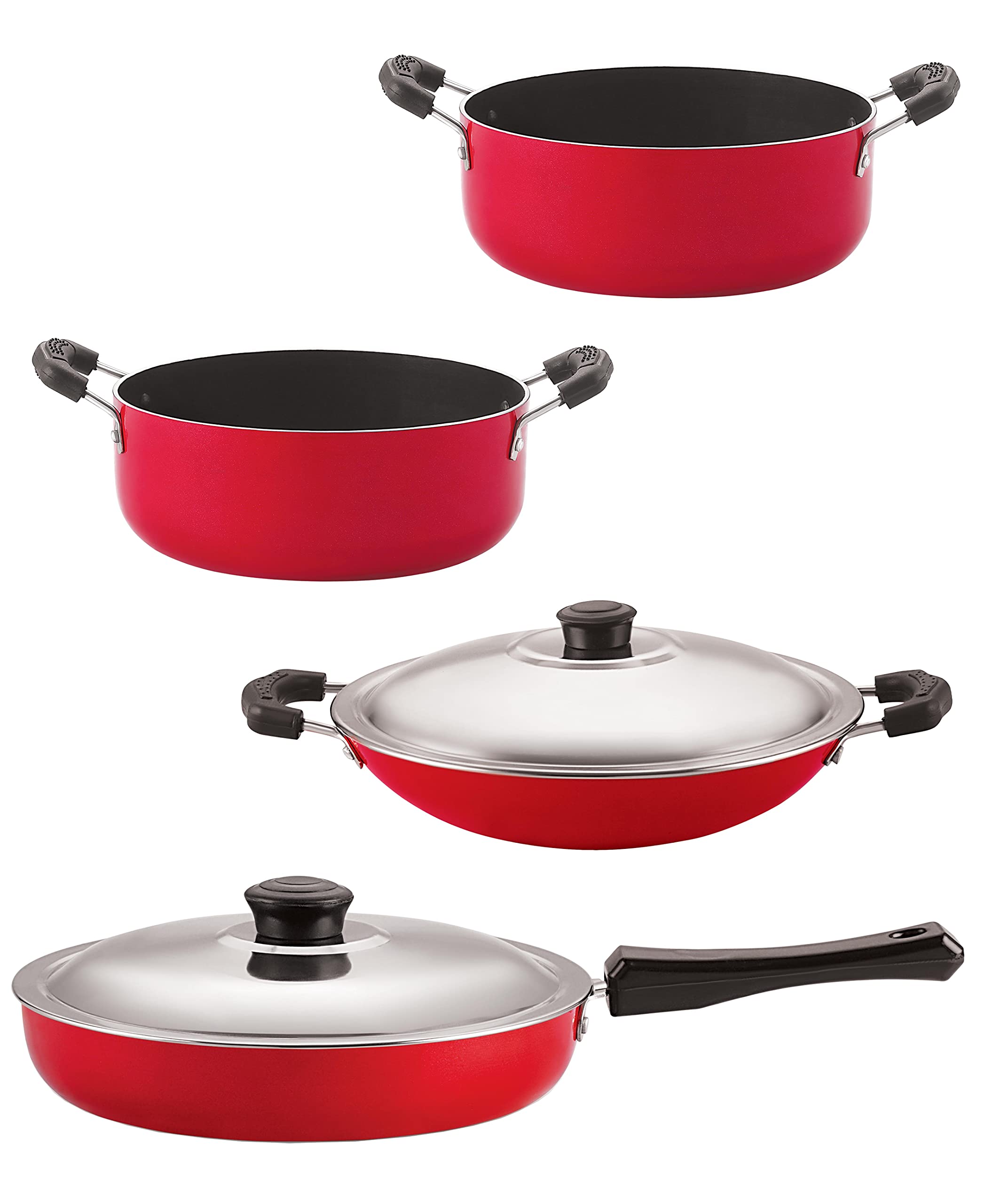 Nirlon Non Stick Cookware Set Of 4 Pieces Combo With Bakelight Handle (Fp10_Ac_Cs26_Cs24)