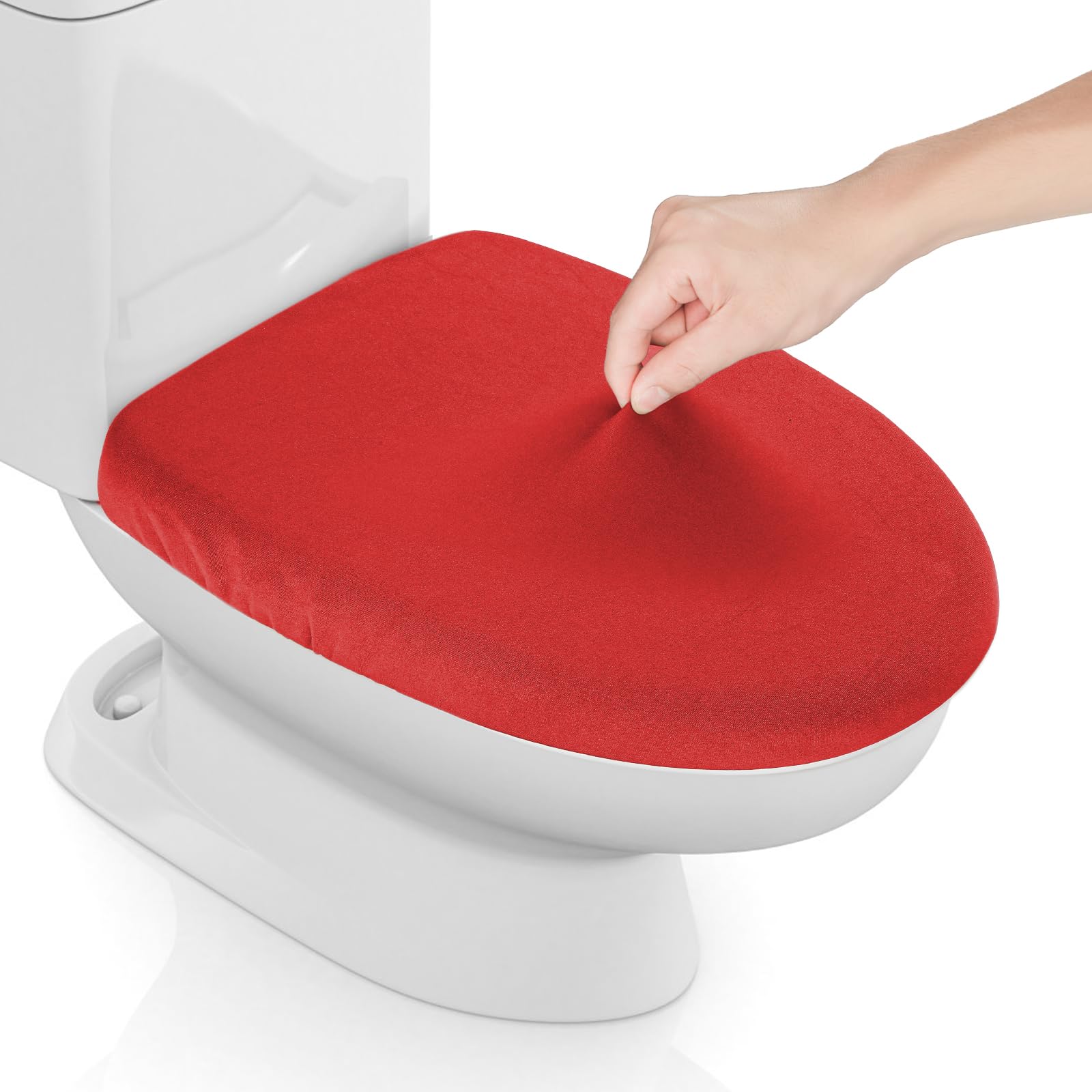 Stretch Spandex Toilet Lid Cover, Thick Toilet Seat Cover For Bathroom, Washable Soft Toilet Cover, Fits Most Toilet Lids, Red