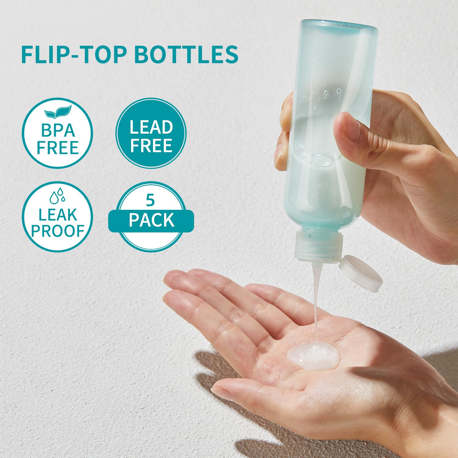 Lisapack 3.4Oz Travel Bottles With Flip Cap (5 Pcs) Empty Dispenser Container For Travel Size Cosmetics (100Ml, Light Green)