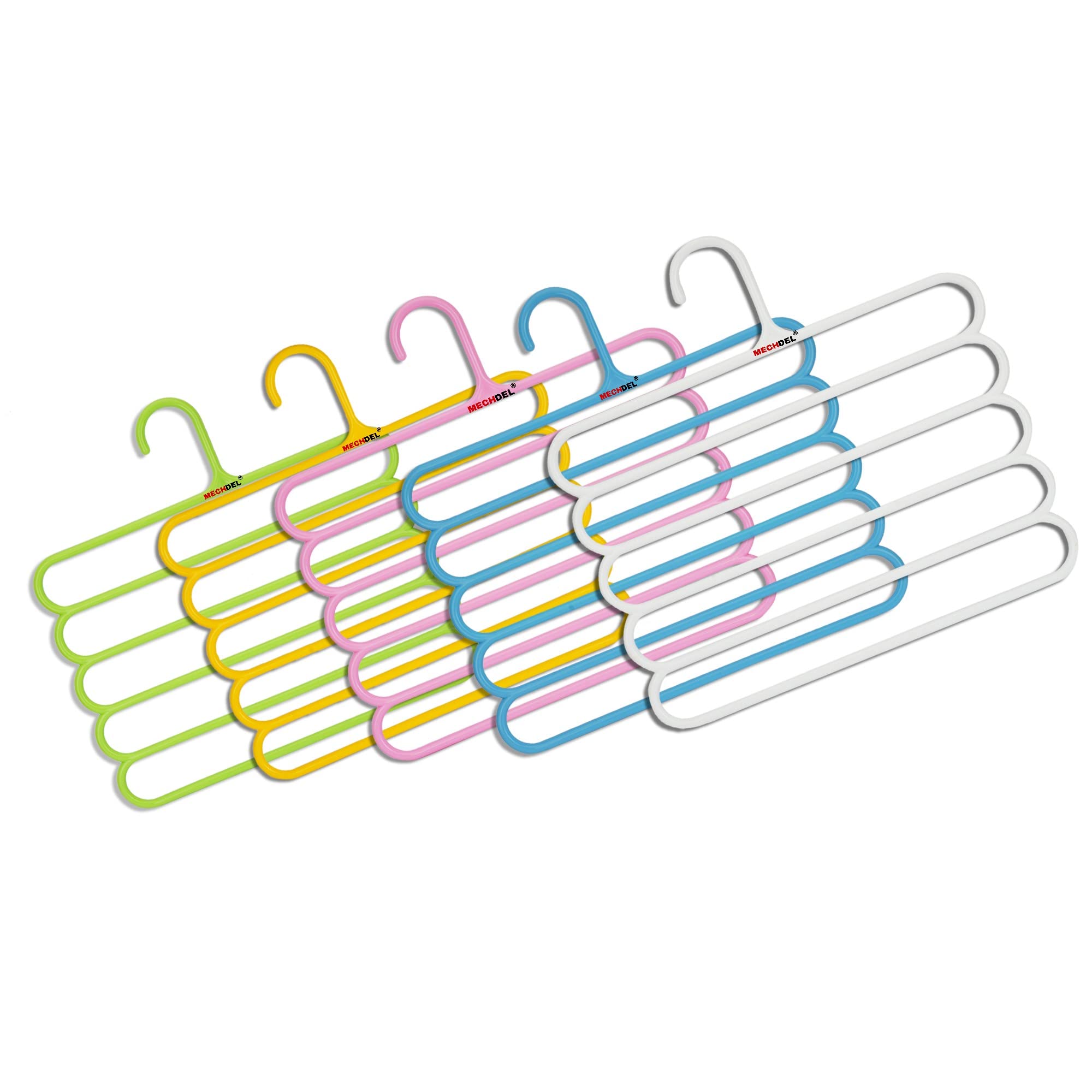 Mechdel 5 Layer Pants Clothes Hanger Wardrobe Storage Organiser Rack, 32L X 1B X 33H Cm (Assorted Colour) Pack Of 5