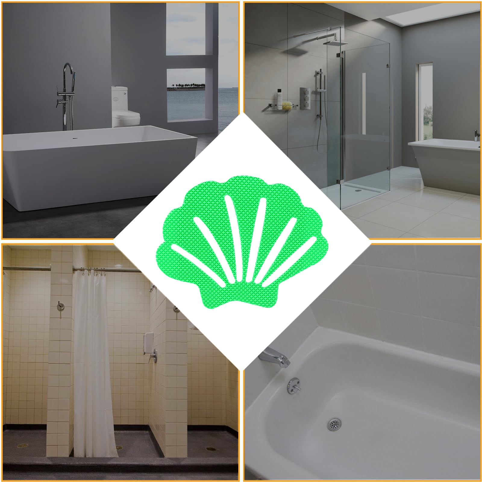 Coufce 12 Pcs Non Slip Bathtub Stickers Luminous Green Adhesive Decals Sea Shell Shape Shower Stickers For Floor, Ladders, Bath