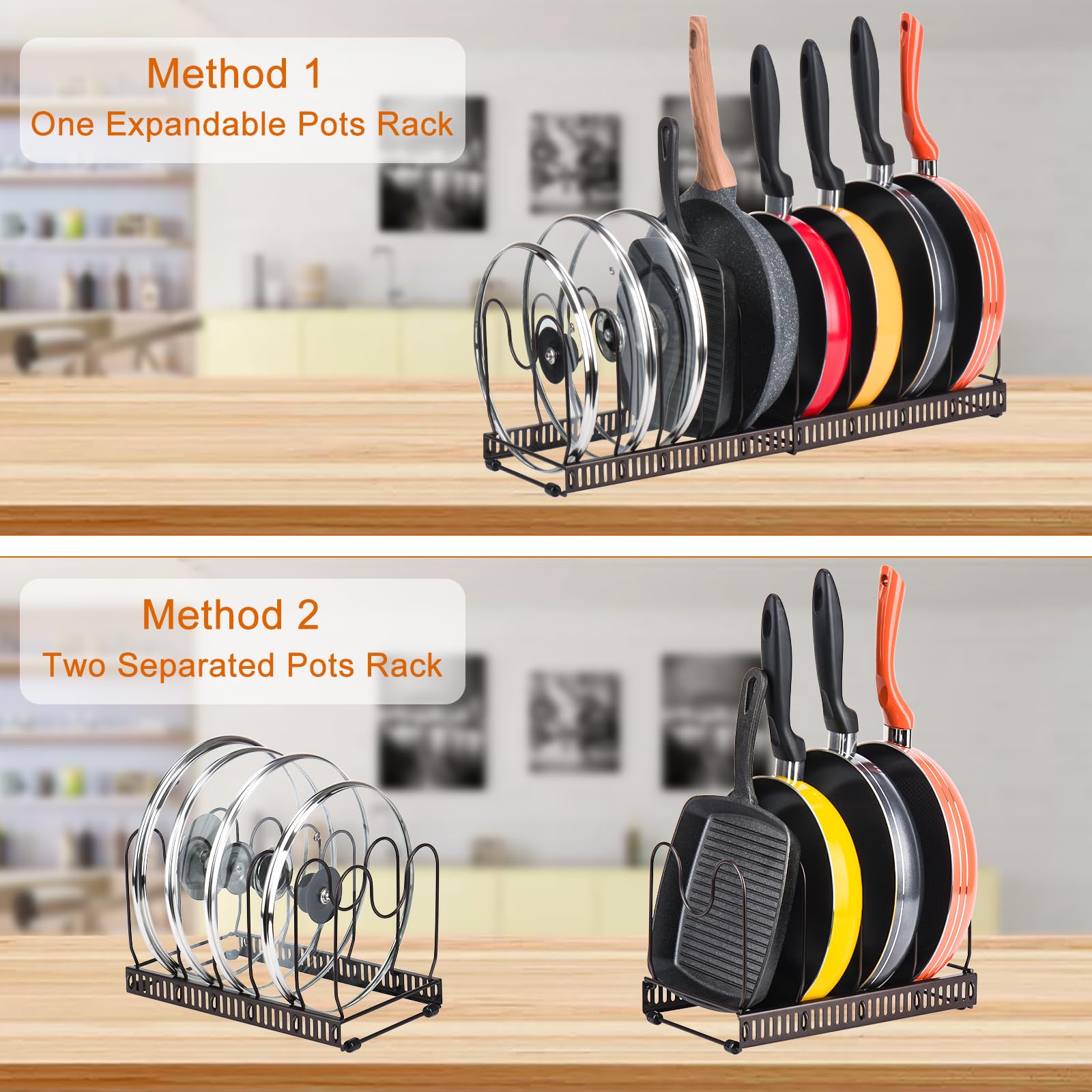 Toplife Pots And Pans Organizer Rack For Cabinet And Countertop, 10+ Pot Lids, Bakeware And Cookware Organizer Rack Holder With