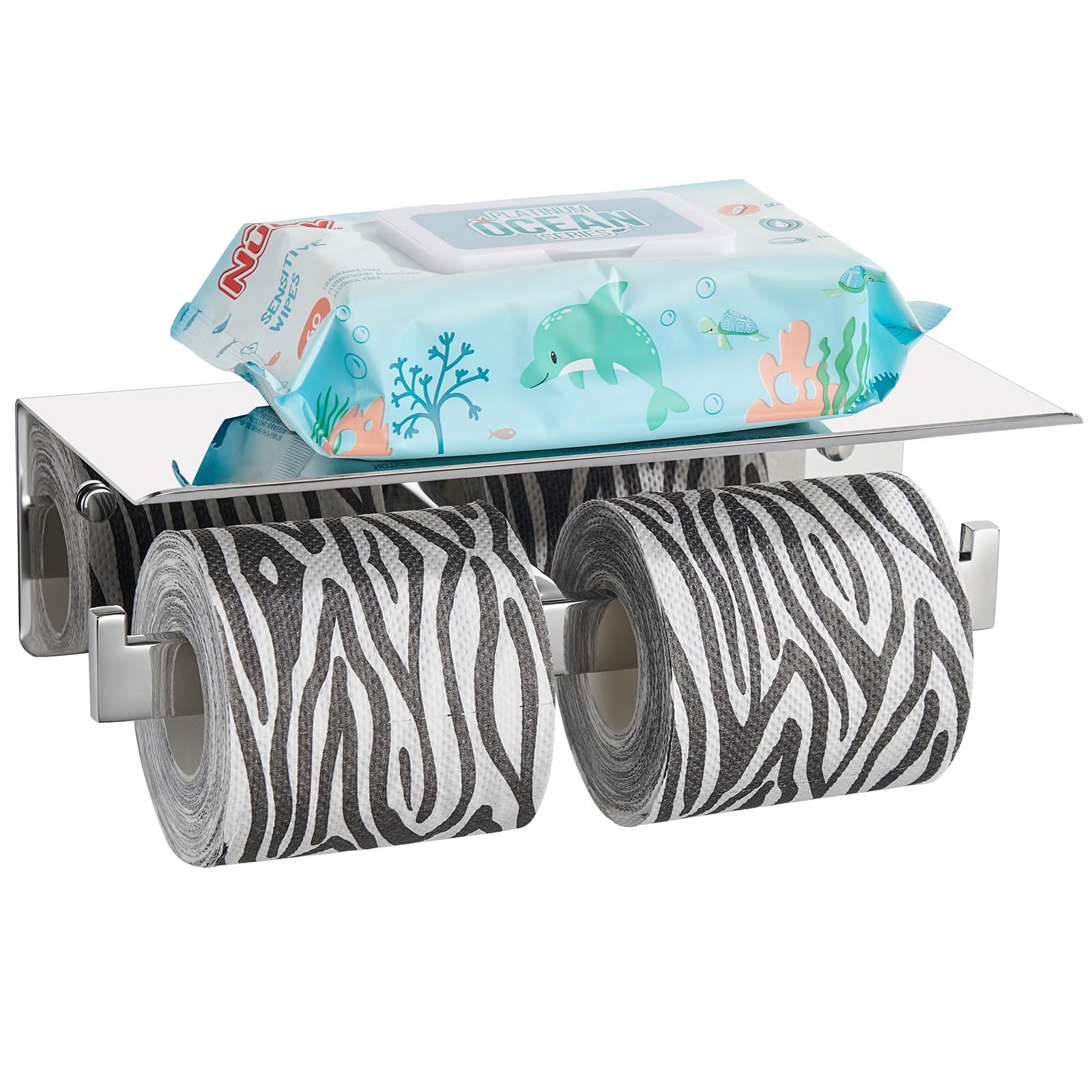Toilet Paper Holder With Shelf, Suyar 304 Stainless Steel Bathroom Double Paper Roll Toilet Tissue Holder With Phone Shelf Wall