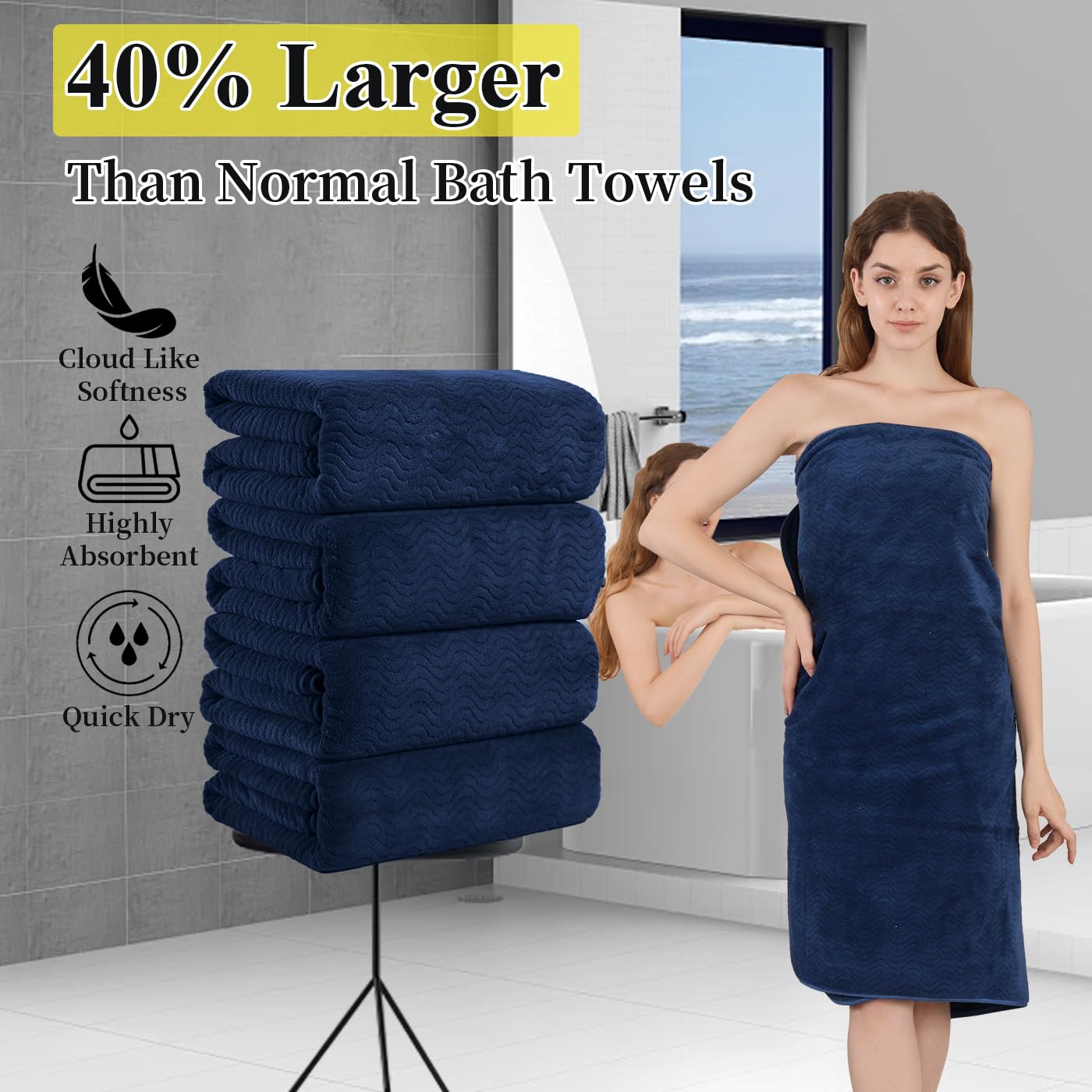 8 Piece Bath Towel Set |2 Oversized Large Bath Sheet,2 Hand Towels,4 Washcloths| Soft Luxury Towel Set For Bathroom Hotel,Highly