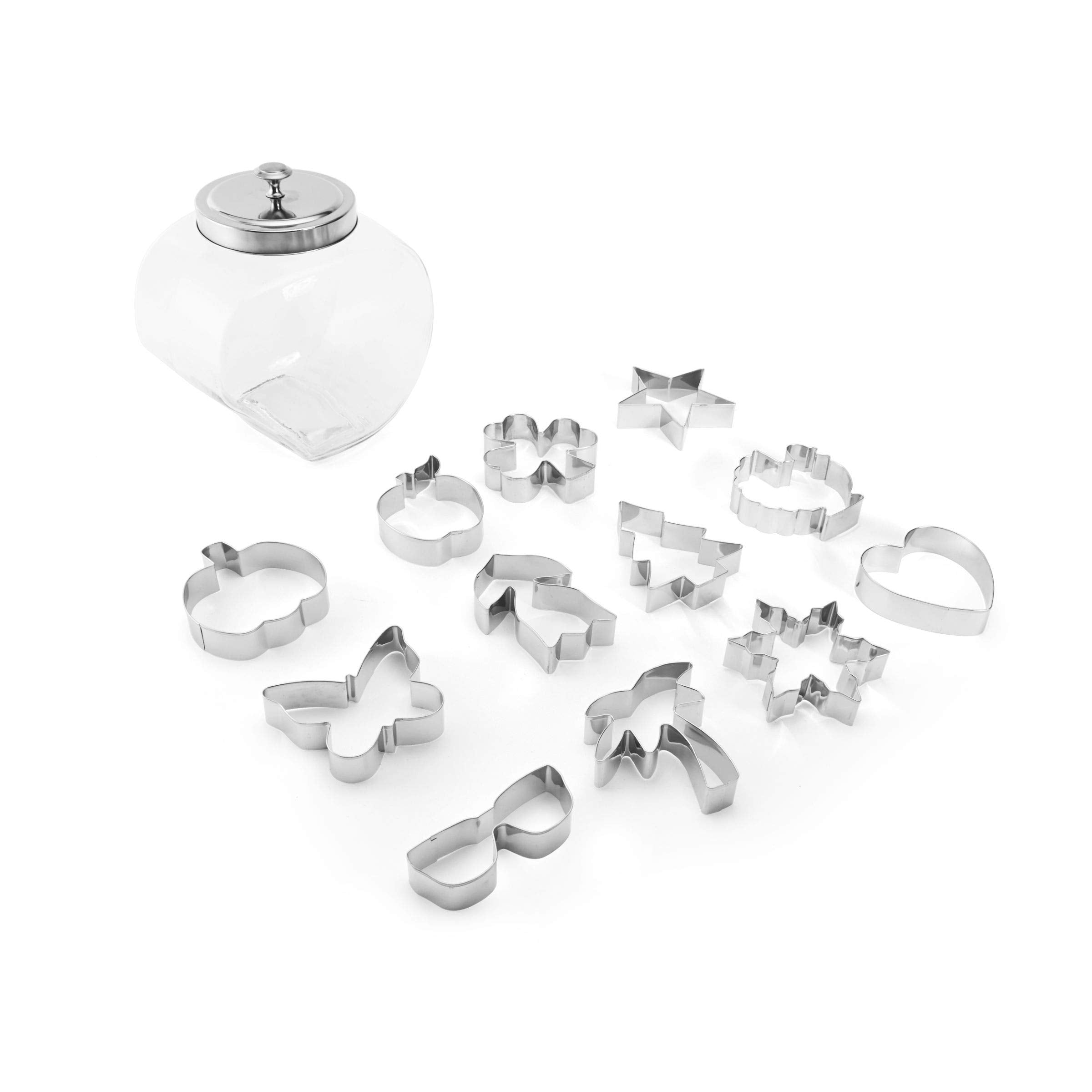 Chicago Metallic Month Cookie Cutter Set In Glass Jar, 12-Piece, Silver