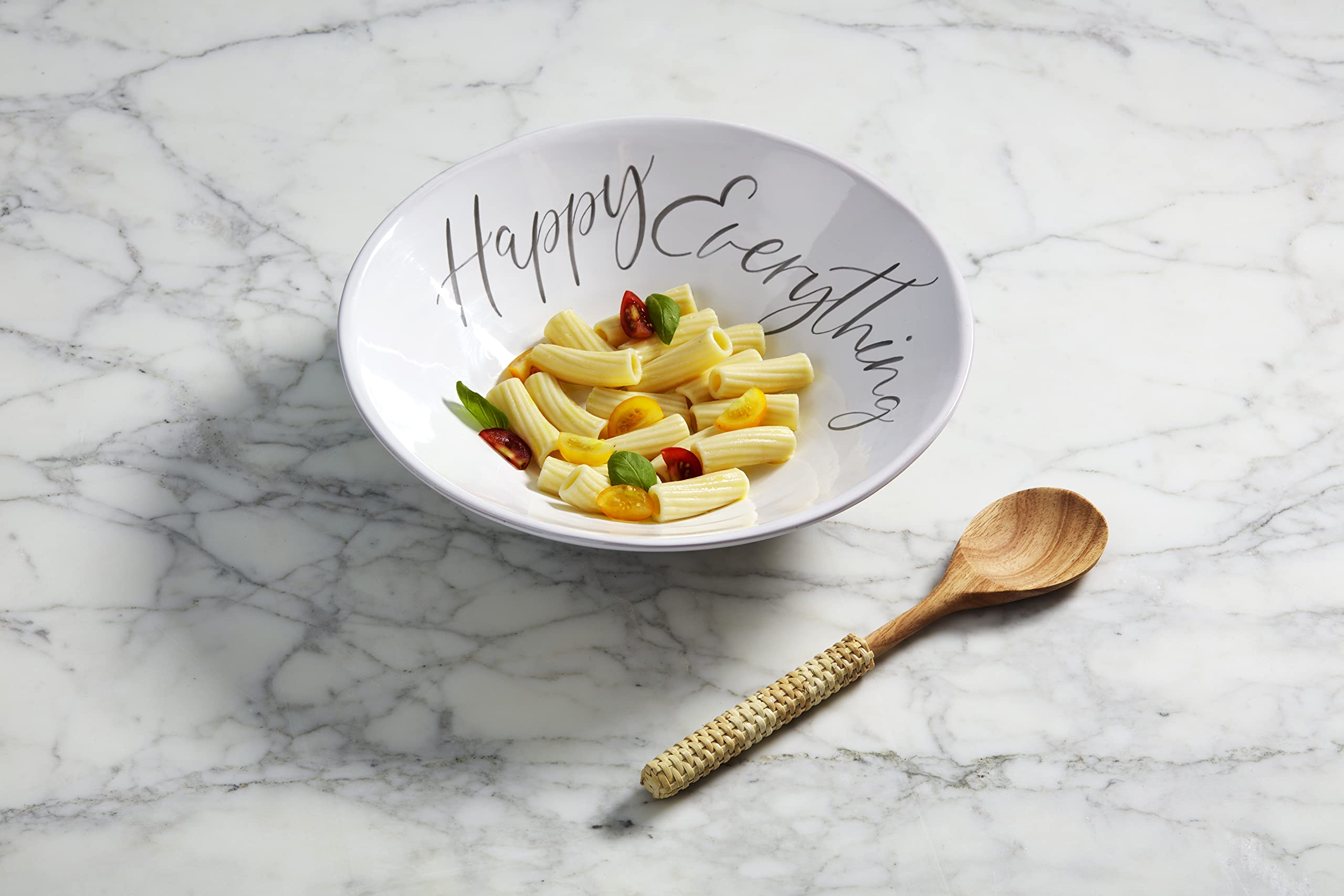 Mud Pie Happy Everything Set, Bowl 3'' X 12'' Dia | Spoon 11 1/2'', White
