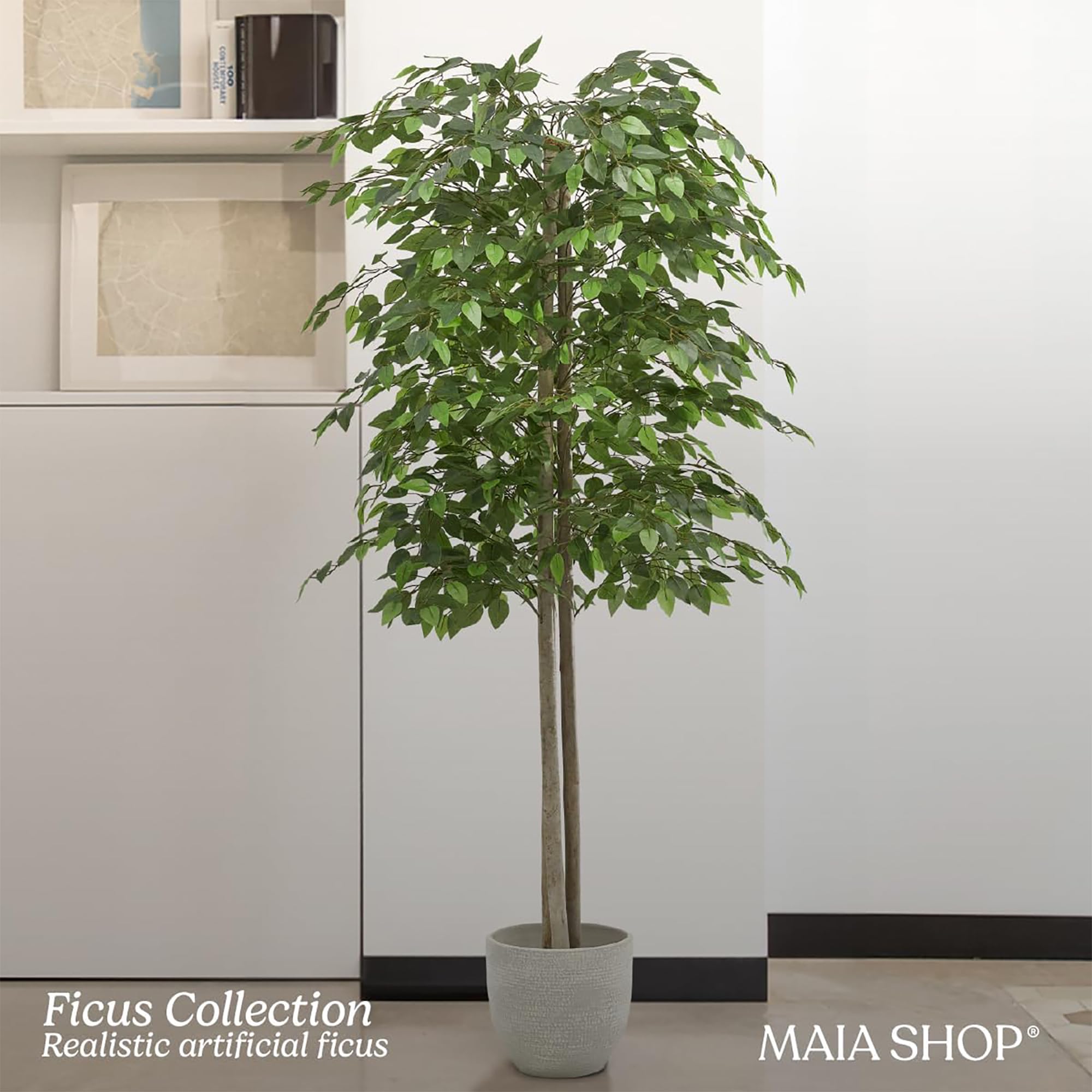 Maia Shop Ficus  Artificial Tree with Natural Trunks  Made with The Best Materials  Ideal for Home Decoration  Artificial Plant 6 feet Tall - 71 inches