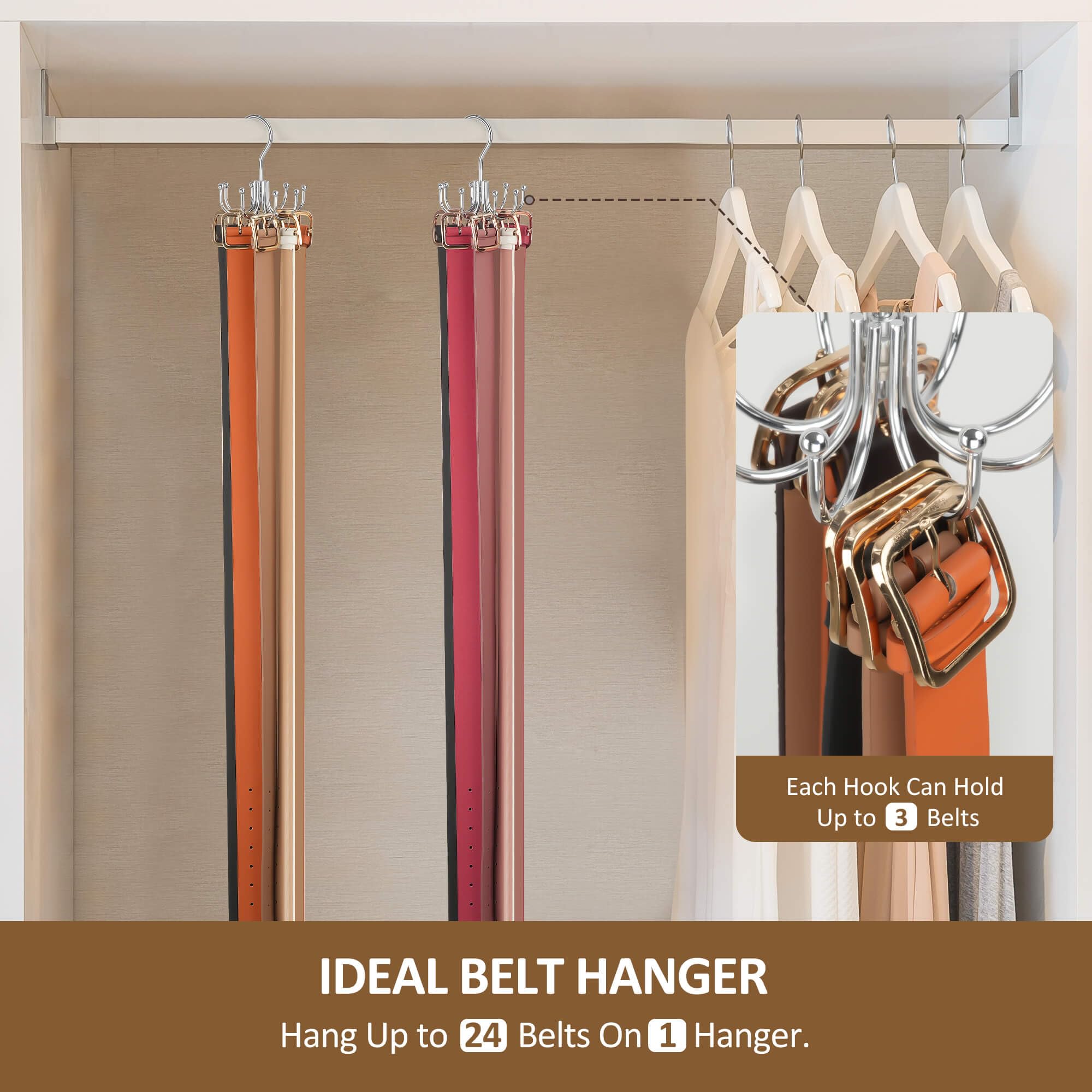 ZEDODIER Belt Hanger  2 Pack Belt Rack Closet Accessories Organizer  Maximum 24 Storage Capacity  Hanging Holder Storage Hook for Belt  Bra  Tank Top  Tie  Scarf  Purse