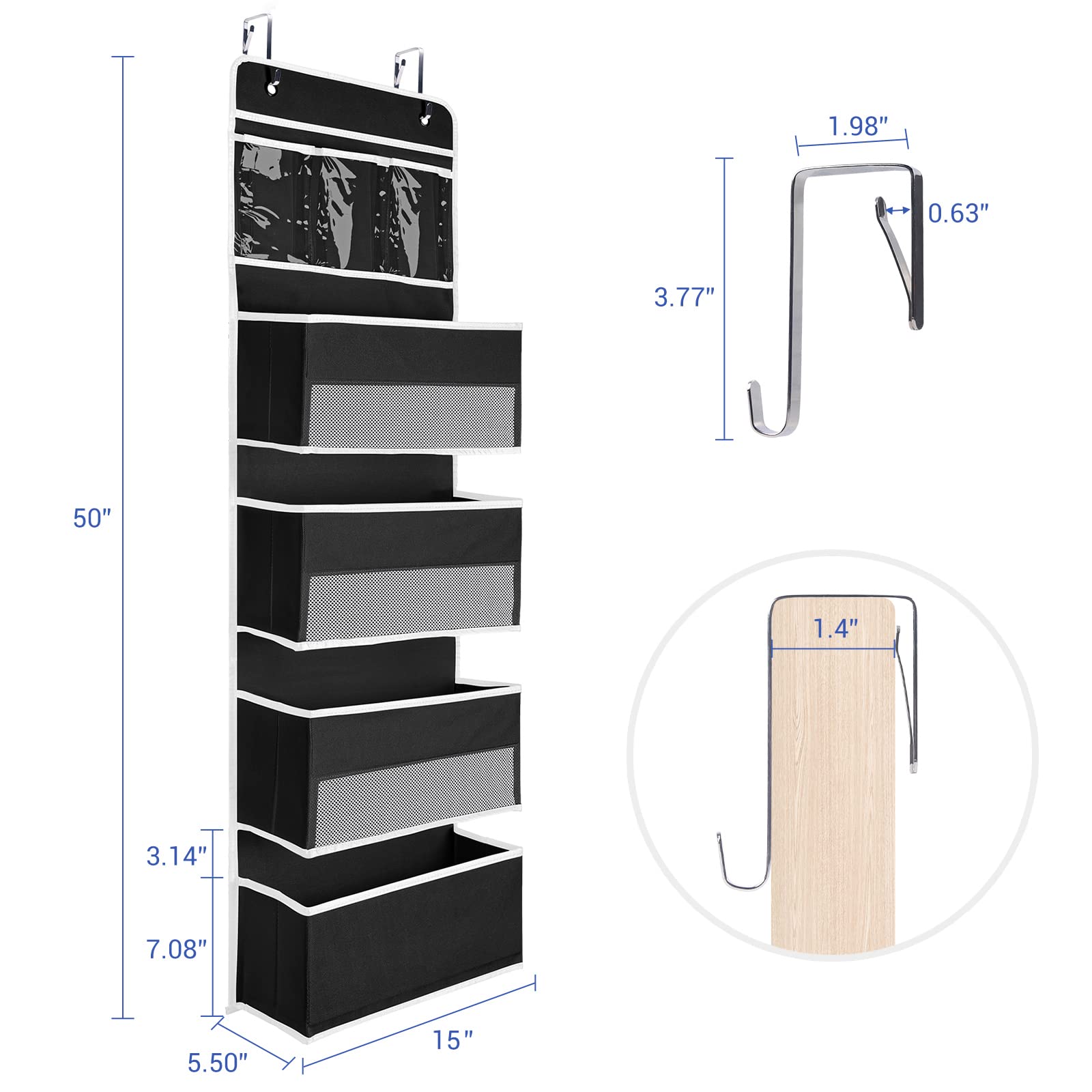 Nestidy Over The Door Organizer Storage, Wall Mount Hanging Organizer With 4 Large Capacity Pocket Organizers And 3 Small Pocket