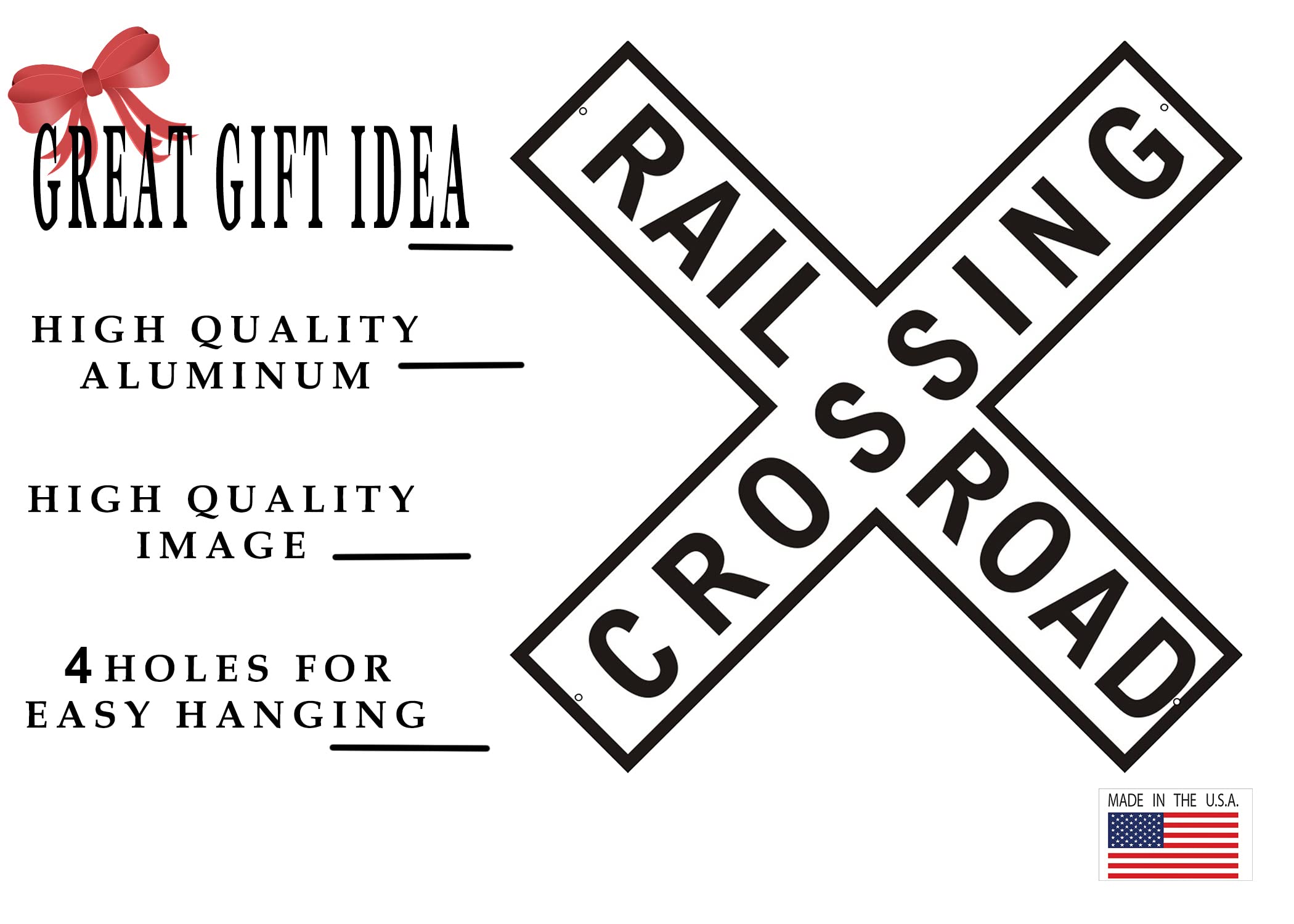 Rogue River Tactical Funny Metal Railroad Crossing XING Tin Sign, 12x12 Inch, Wall D  cor