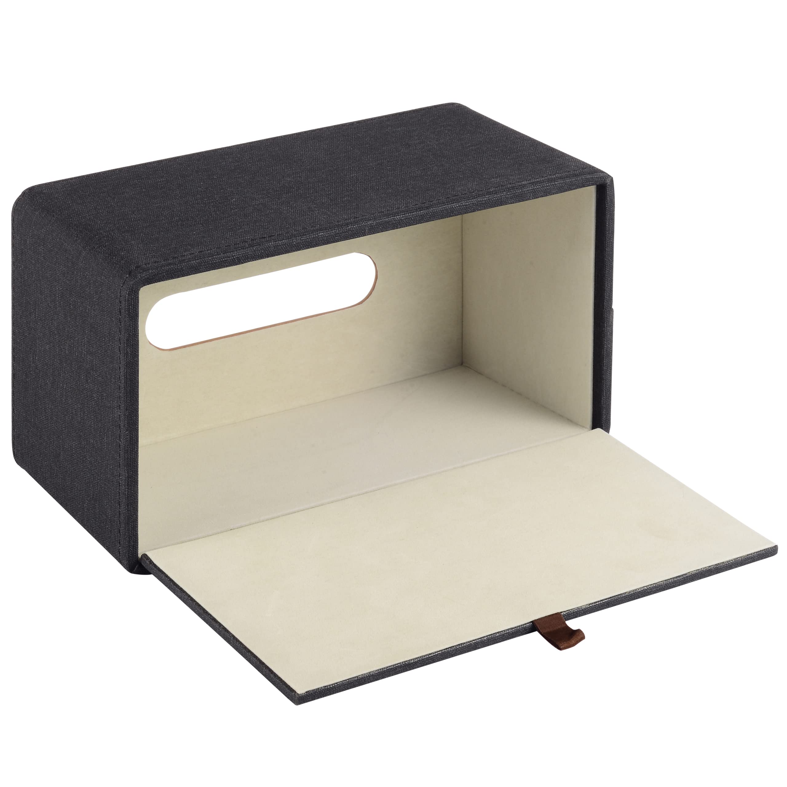 RHCSZ High-end PU Leather Tissue Box Holder Two Color Combination-Linen and Wood Grain Rounded Rectangle Napkin Paper Case Dispenser for Home Bathroom Dresser Offices Car Tissue Cover (Black)