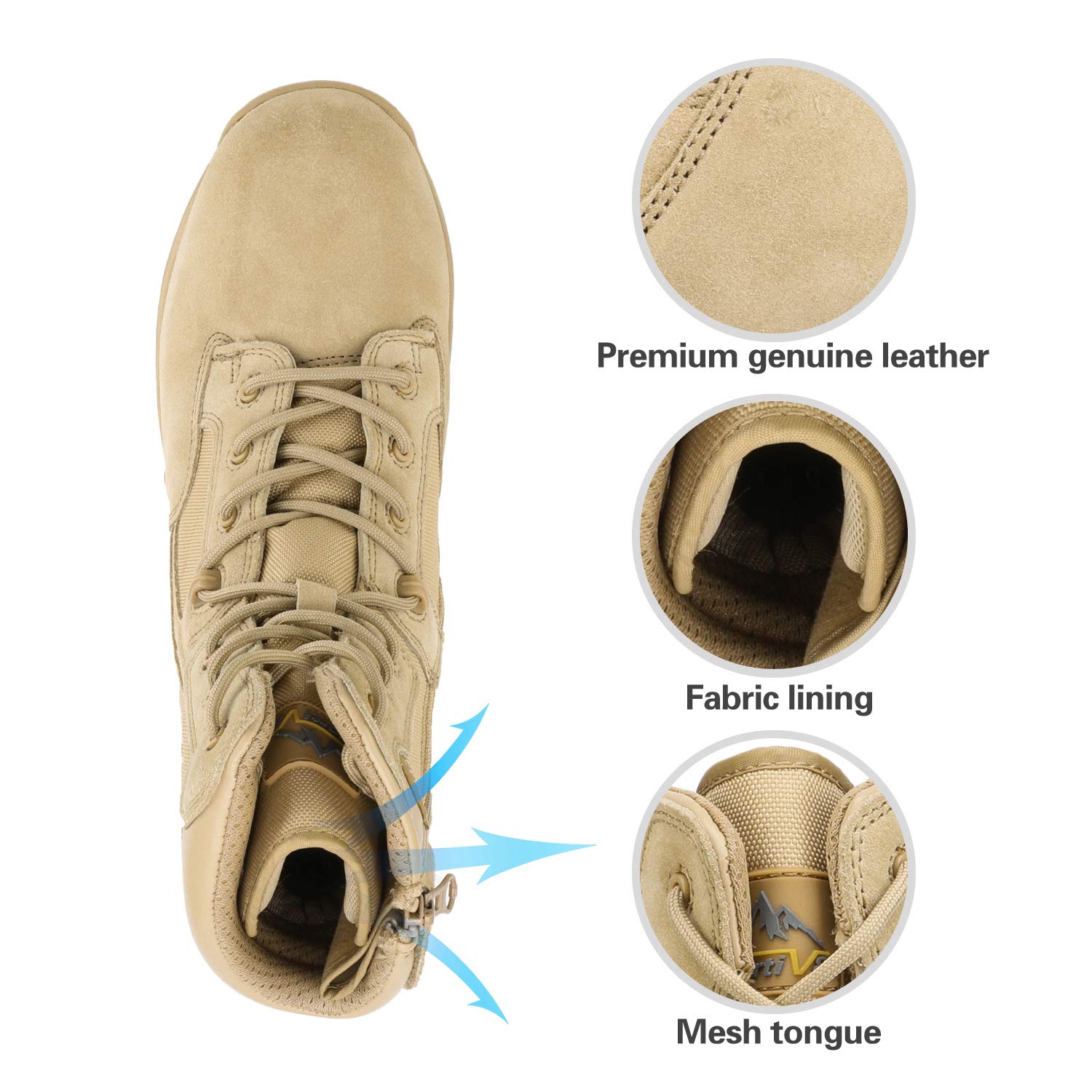 NORTIV 8 Men's Tactical Work Boots, Side Zip, Sand, Size 13, Outdoor Combat Hiking Booties