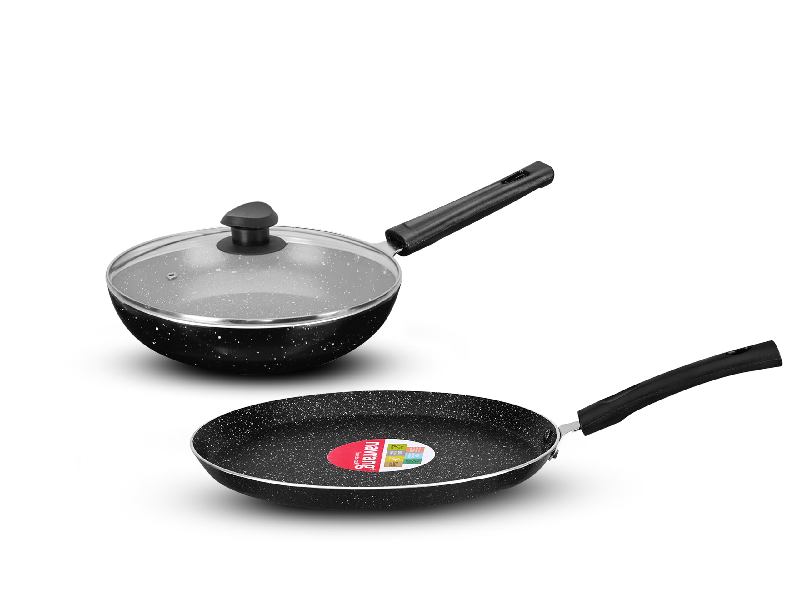 Navrang  Induction Base Non Stick Aluminium Cookware Set Of 3 Pcs | Nonstick Tawa 26Cm, Fry Pan With Lid 22Cm With Sturdy Handl