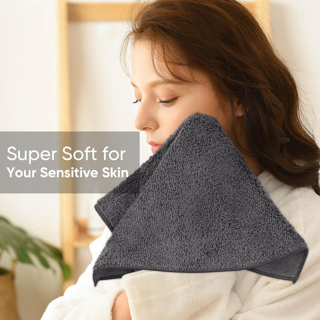 Homexcel Microfiber Washcloths 12 Pack, Highly Absorbent And Soft Face Towel, Multi-Purpose Grey Wash Cloths For Bathroom, Hotel