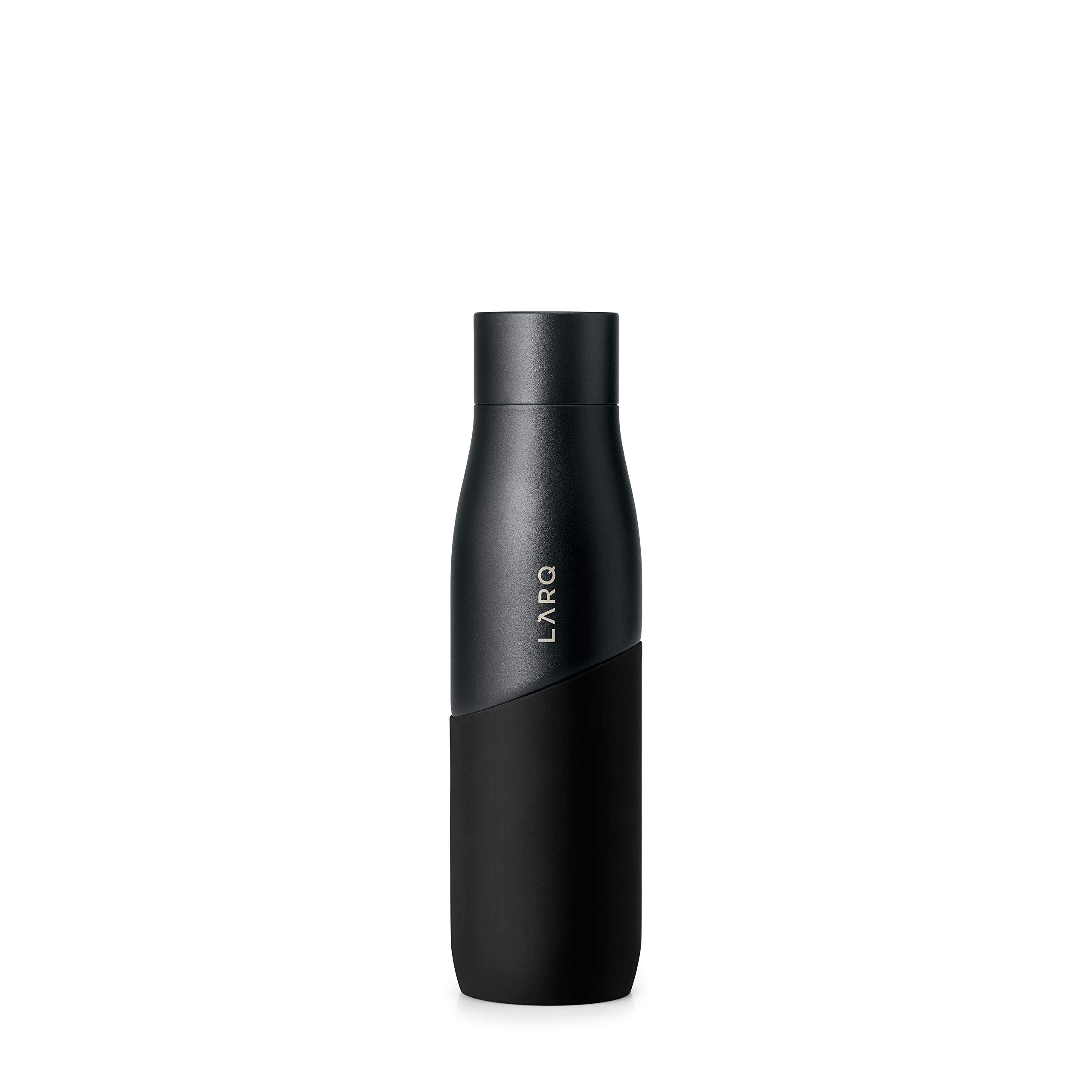 LARQ Bottle Movement PureVis - Lightweight Self-Cleaning and Non-Insulated Stainless Steel Water Bottle with UV Water Sanitizer  24oz  Black/Onyx