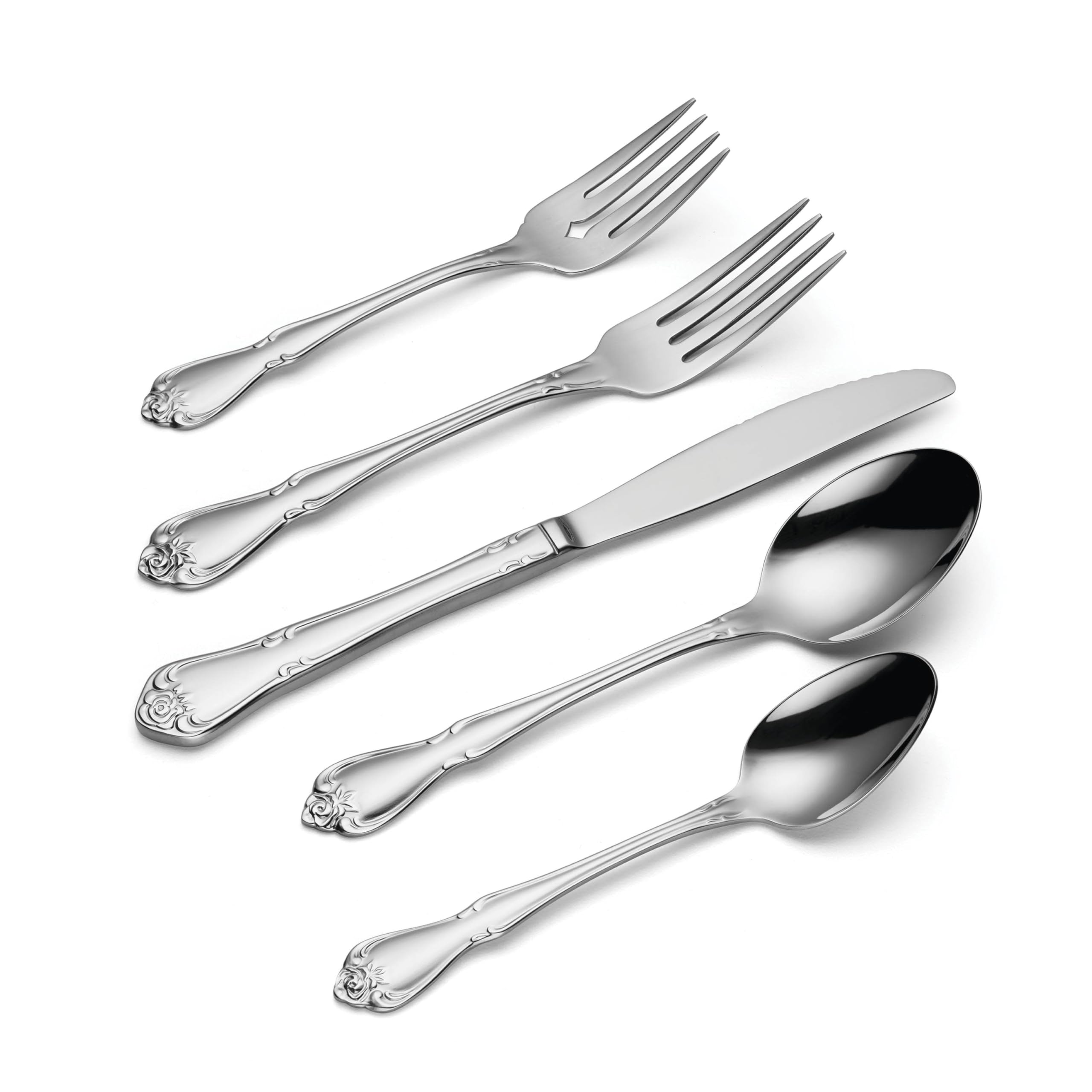 Oneida True Rose Piece Everyday Flatware Set, 20 Count, Metallic