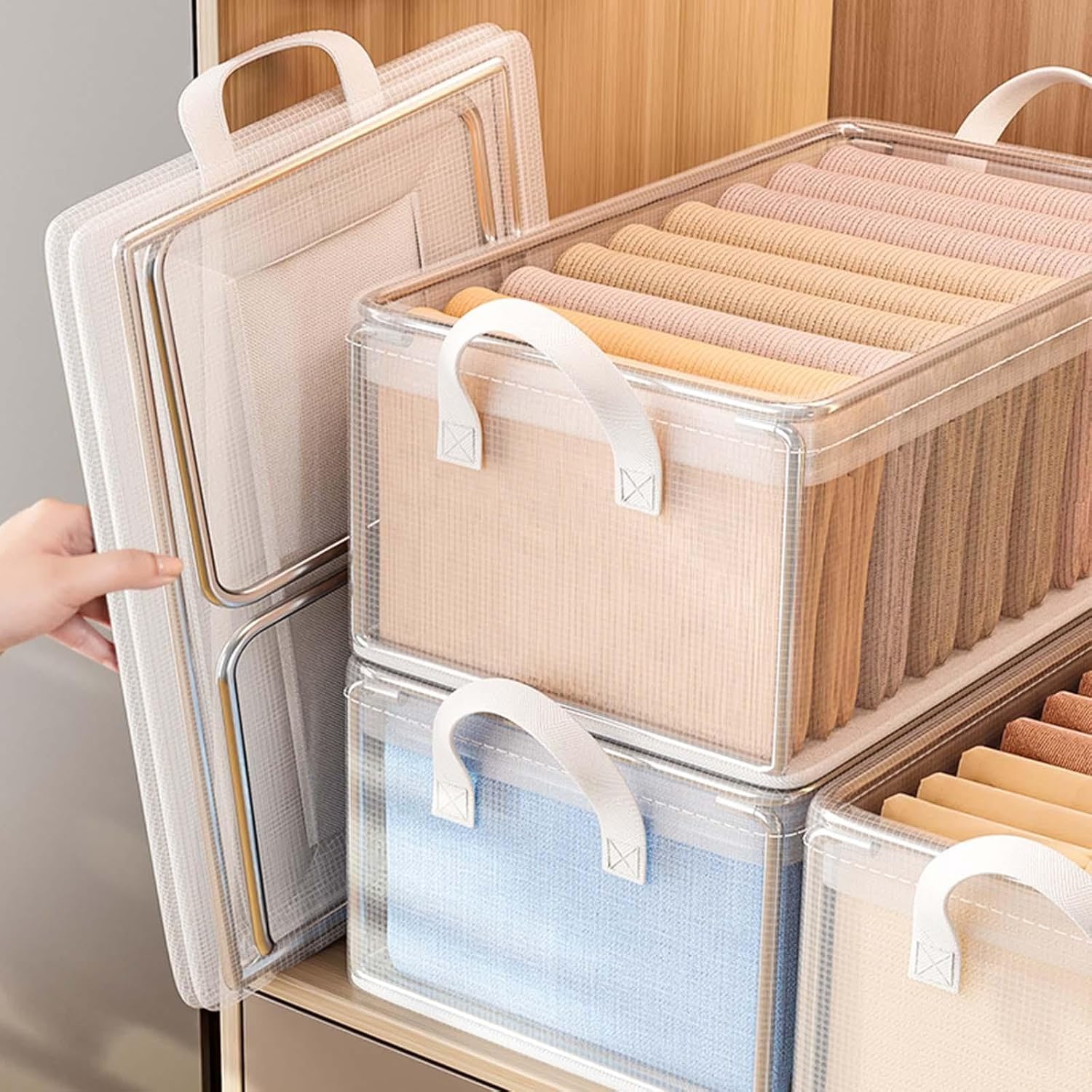 Vinsu Clothes Storage Box For Wardrobe  Foldable And Stackable Fabric Organizers With Zipper And Handles  Space Saving Storage
