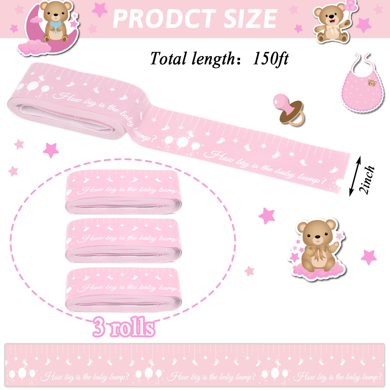 Baby Shower Games For Girl Gender Neutral How Big Is Mommys Belly Tape 150 Feet Measure Baby Bump Tape Measuring Tape Pregnant B