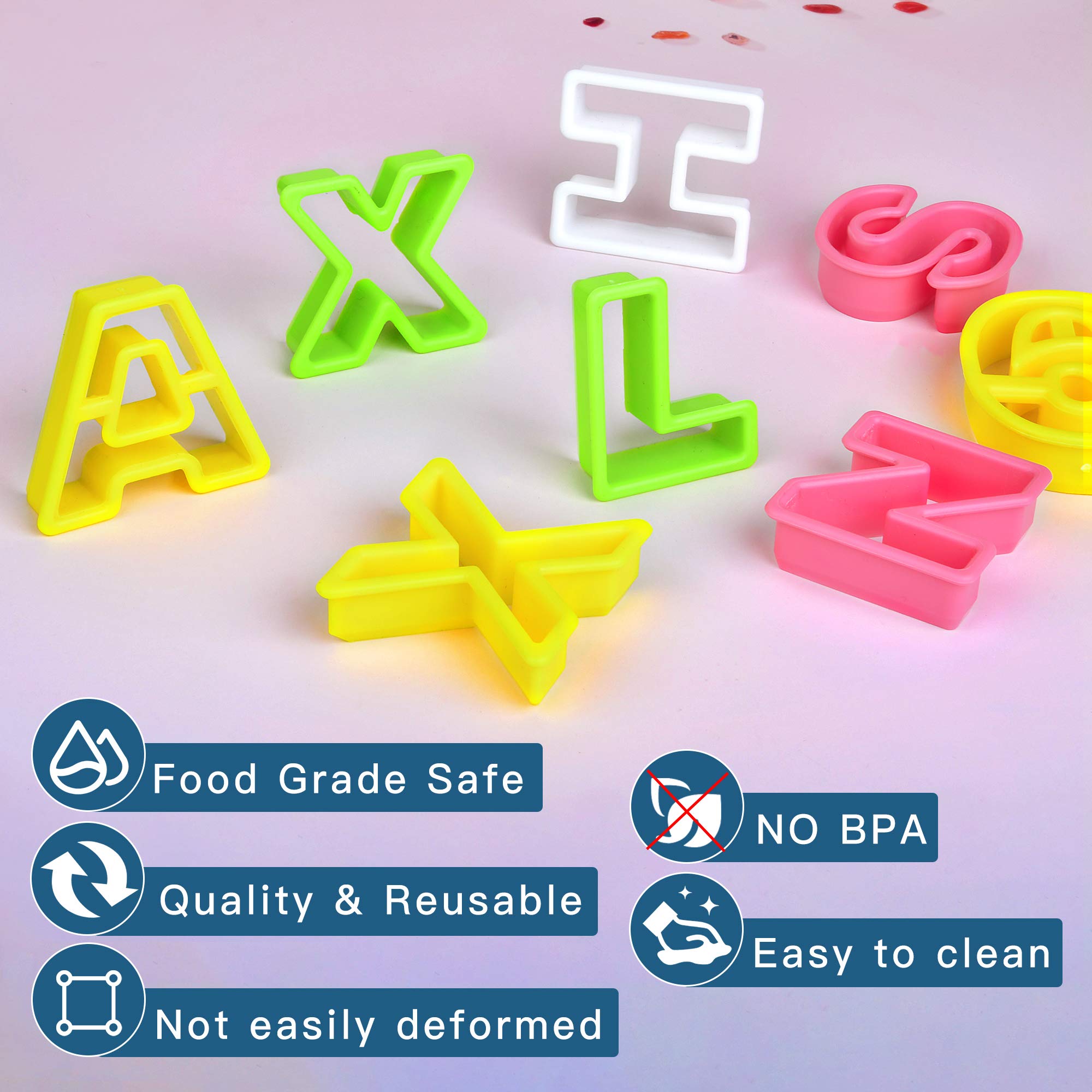 Worldity 41 Pcs Plastic Mini Cookie Cutter, Mini Alphabet And Number Cookie Cutters, Food Grade Safe Biscuit Cutter Shapes For B