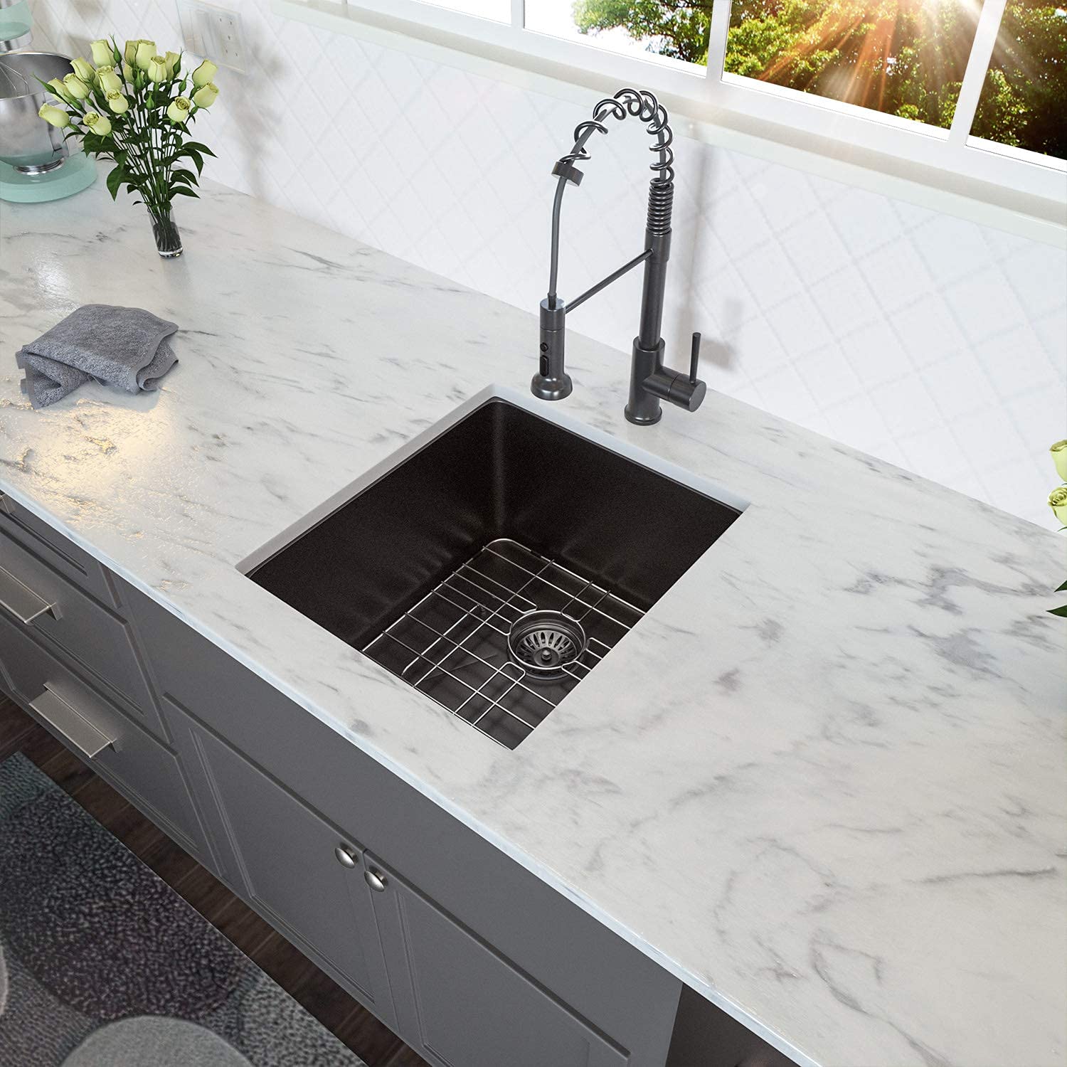 Lordear Black Bar Sink Undermount 15X17 Inch Kitchen Sinks 16 Gauge Deep Single Bowl Stainless Steel Sink Basin Handmade