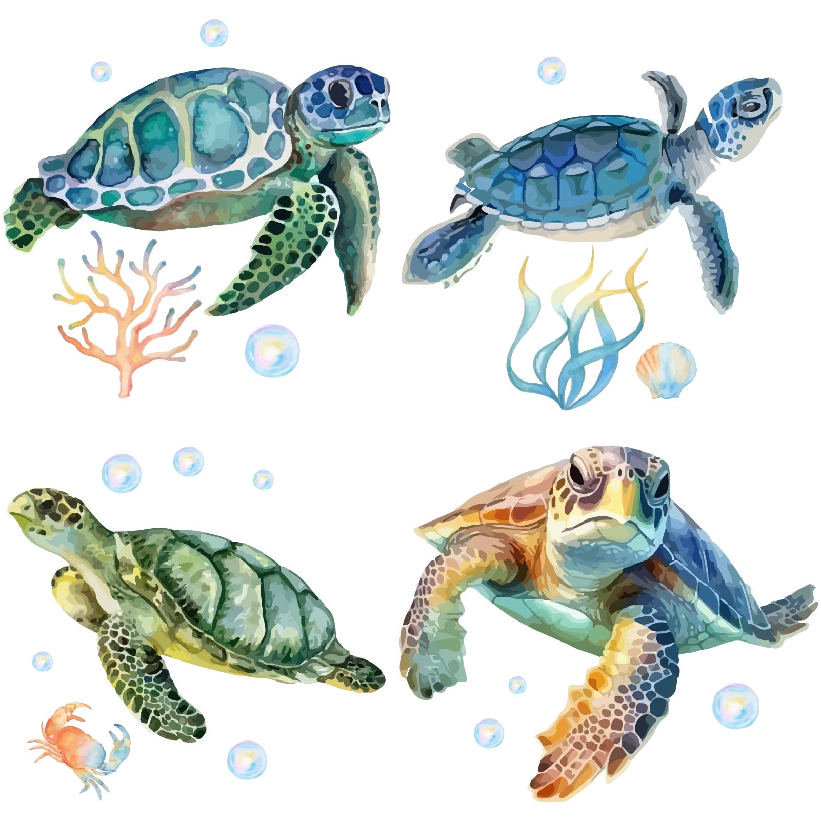 GORGECRAFT Sea Turtle Window Stickers Waterproof Ocean Animal Window Decals PVC Alert Film Bathroom Kitchen Sliding Door Glass A