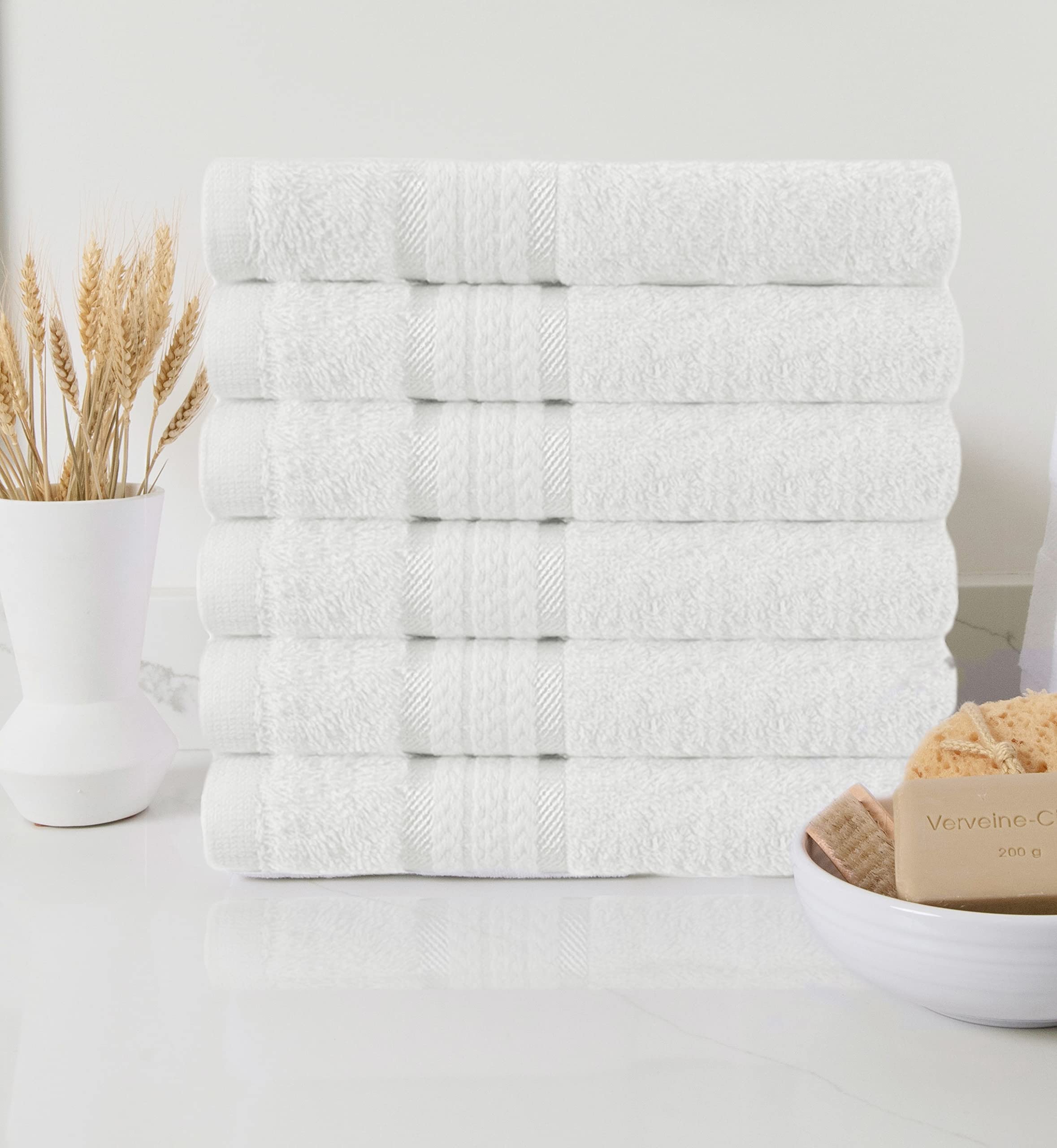 COTTON CRAFT Ultra Soft Hand Towels - 100% Cotton, 16x28 inches, White, 6 Pack, Ideal for Everyday Use