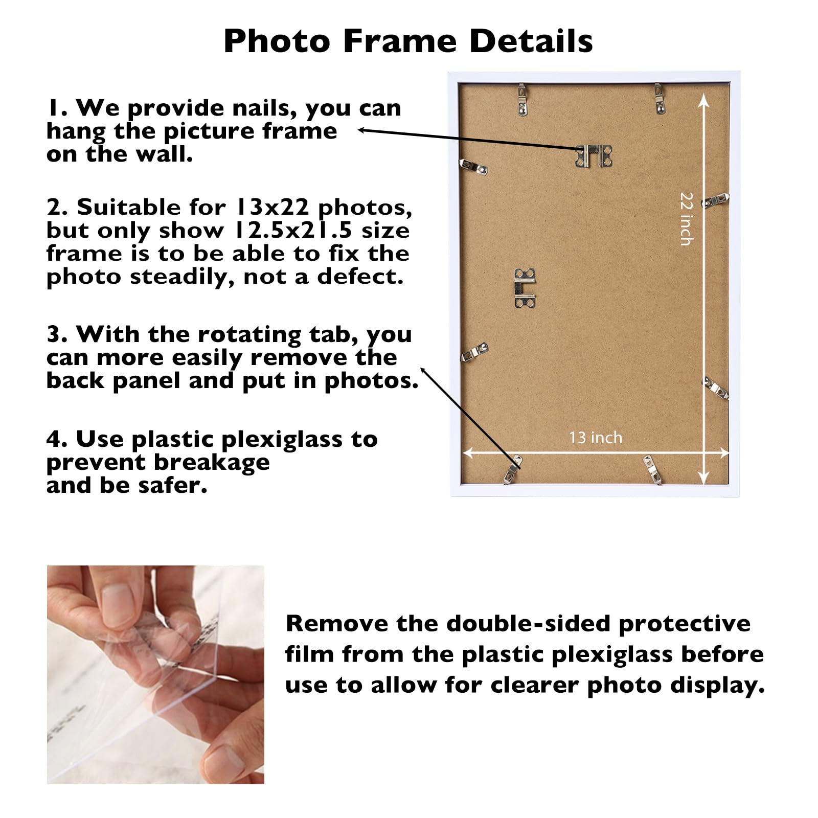 JCJMY 13x22 Picture Frame White for Poster Photo Picture, Horizontal and Vertical Formats for Wall Hanging, 13 x 22 Wall Gallery