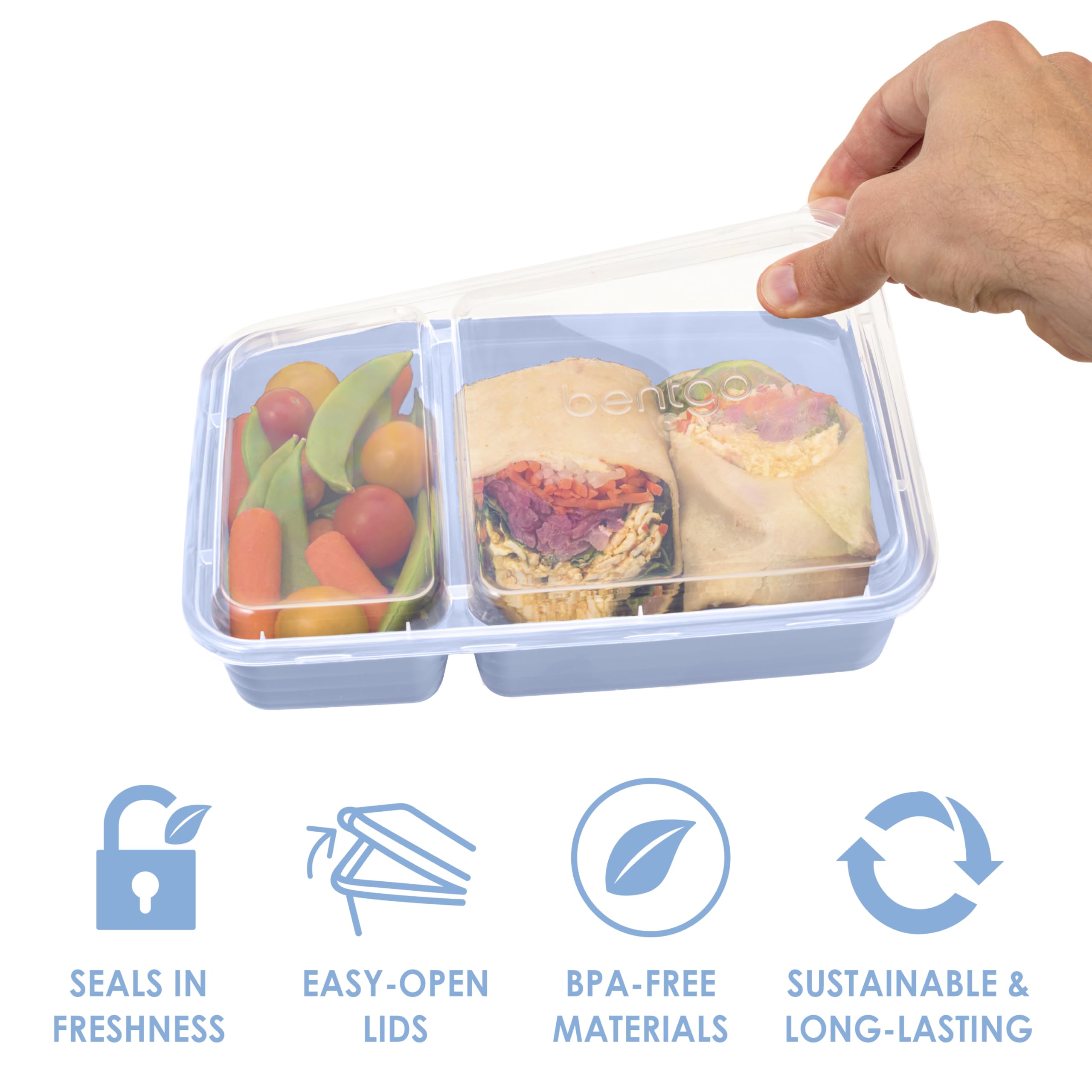 Bentgo 20-Piece Lightweight, Durable, Reusable Bpa-Free 2-Compartment Containers - Microwave, Freezer, Dishwasher Safe - Periwin