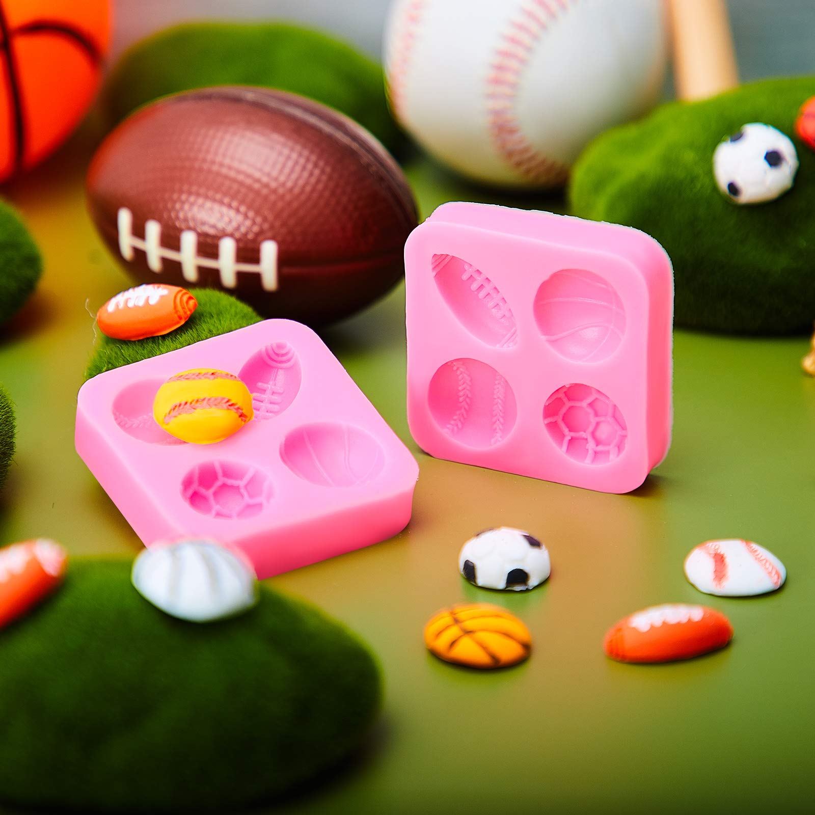 2 Pieces Football Basketball Baseball Rugby Soccer Silicone Mold Silicone Soccer Ball Mold For Chocolate Sugar Candy Fondant Pud