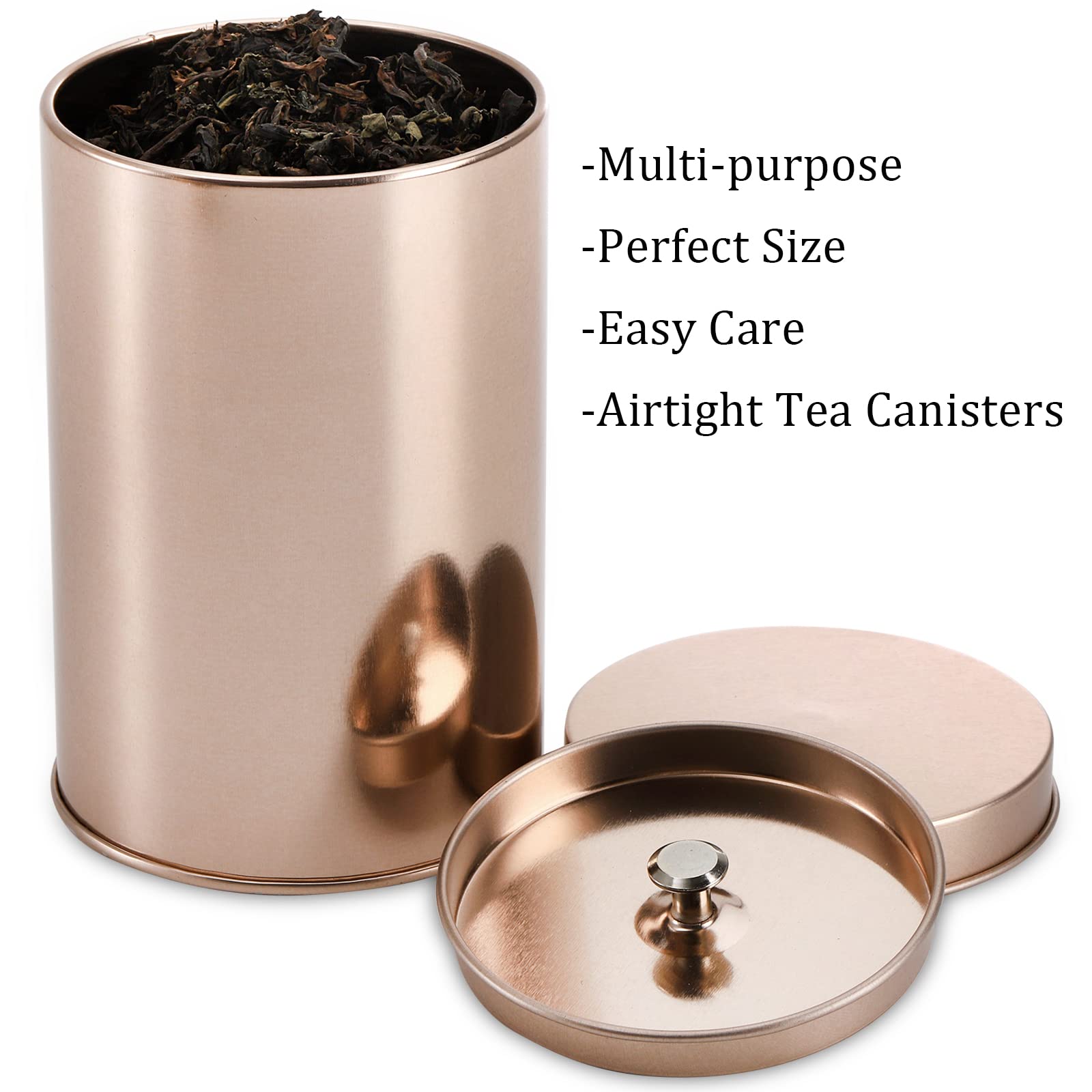 Yesland 6 Pack Tea Tin Canister With Airtight Double Lids, 12 Fluid Oz Tin Can Box And Small Round Kitchen Canisters For Loose T