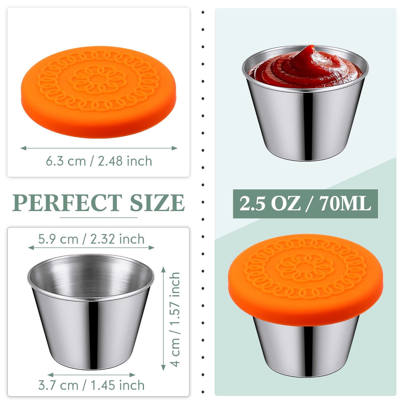 20 Pack Dipping Cups With Lid, 2.5 Oz Stainless Steel Dipping Sauce Cups, Condiment Containers With Lid, Freezer Cups With Leakp