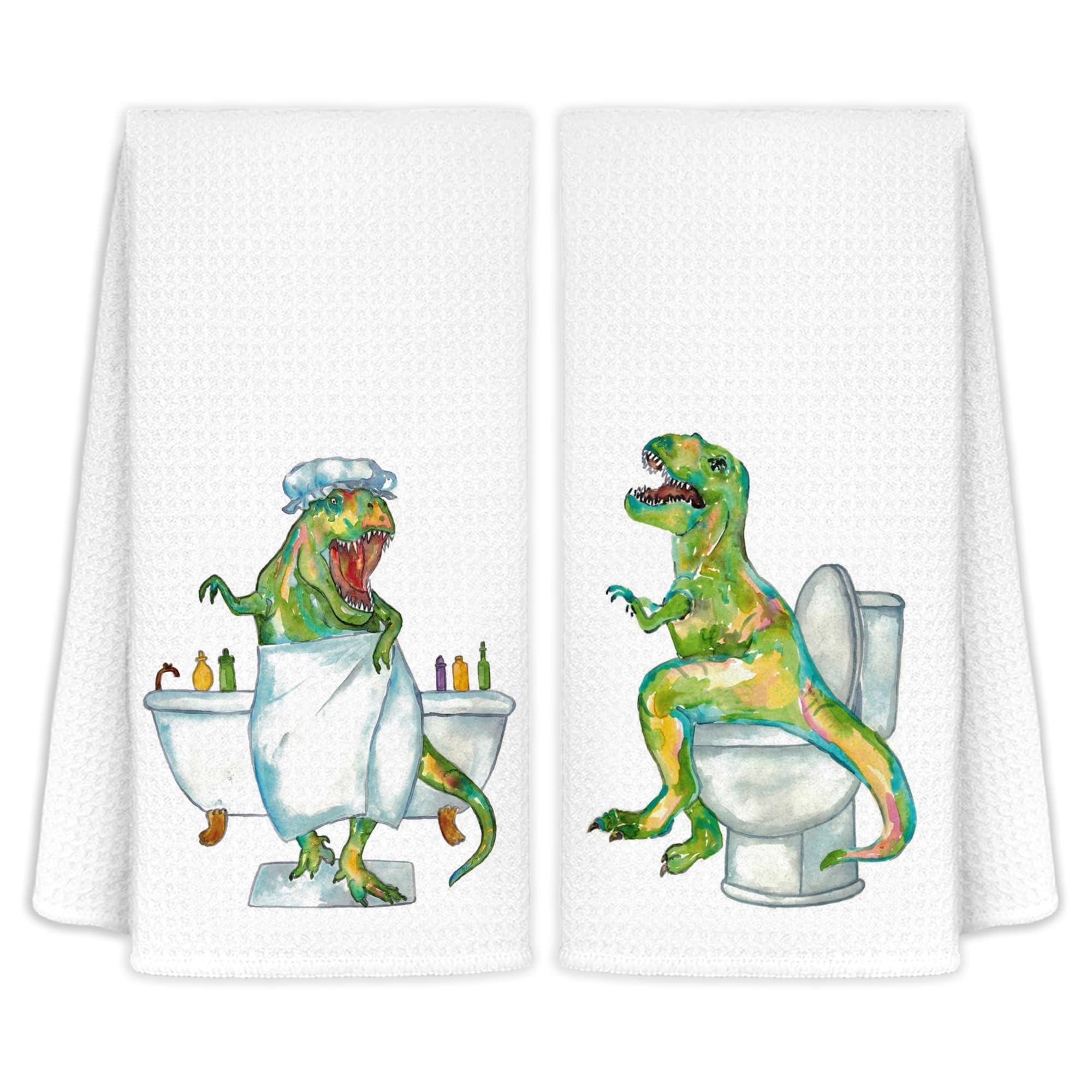 CIOJUNE Dinosaur Towels for Boys Bathroom Decor, Funny Dino Kids Hand Towels Set of 2, Dinosaur Gifts for Boys Kids Bathroom Acc