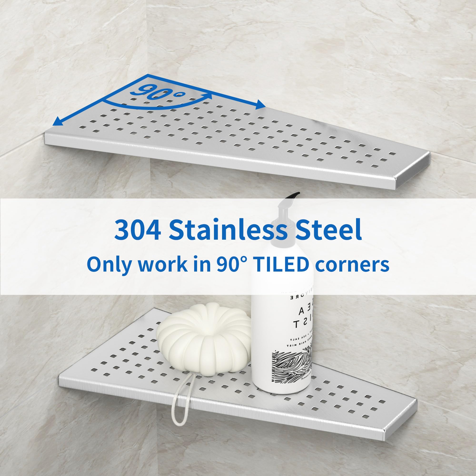 Bernkot Corner Shower Shelf 2Pcs, Trapezoid Shaped Corner Shelves 12'' For Tiled Wall, 304 Stainless Steel Bathroom Floating She