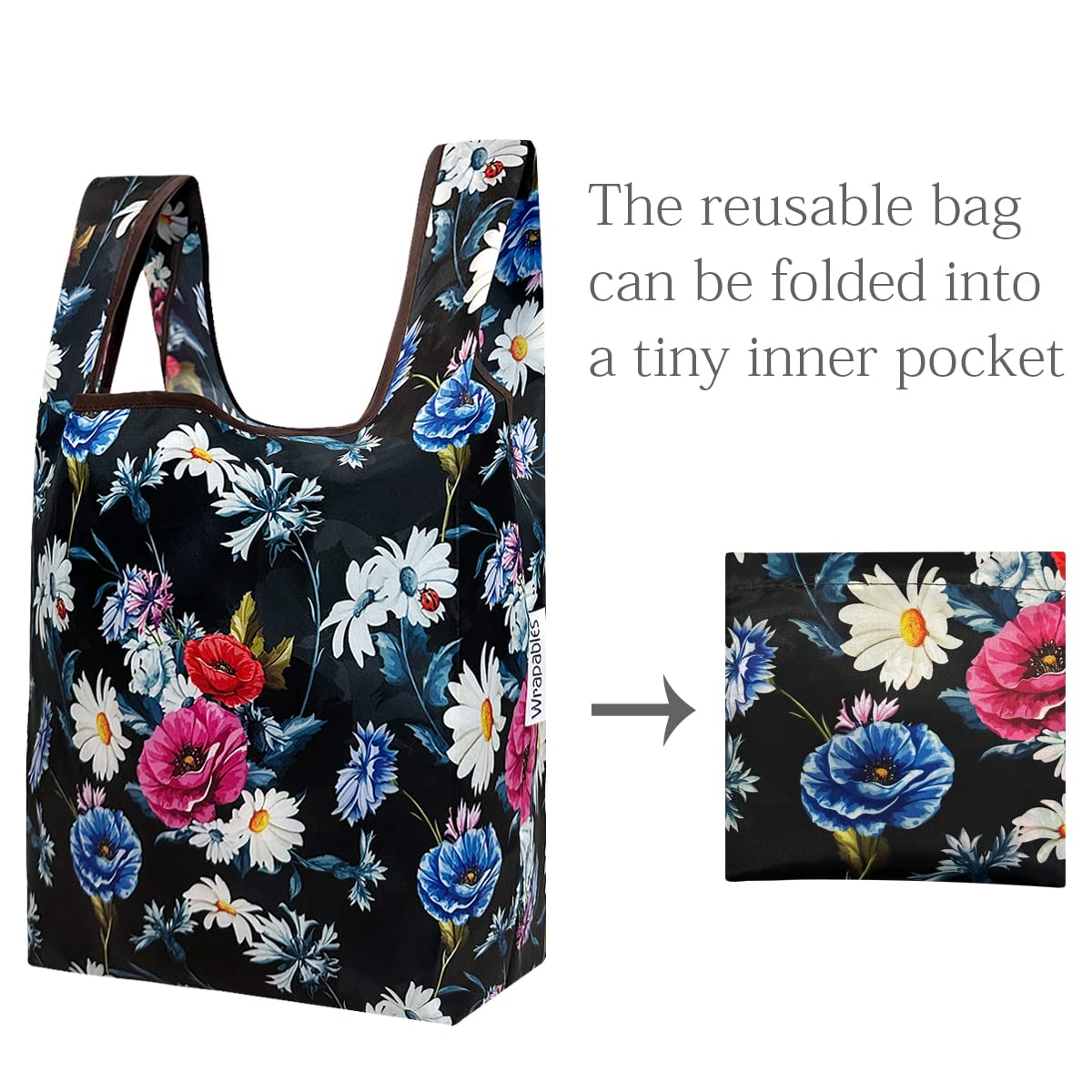 Wrapables Jolibag Collection Reusable Shopping Bag (Set Of 2), Midnight Bouquet