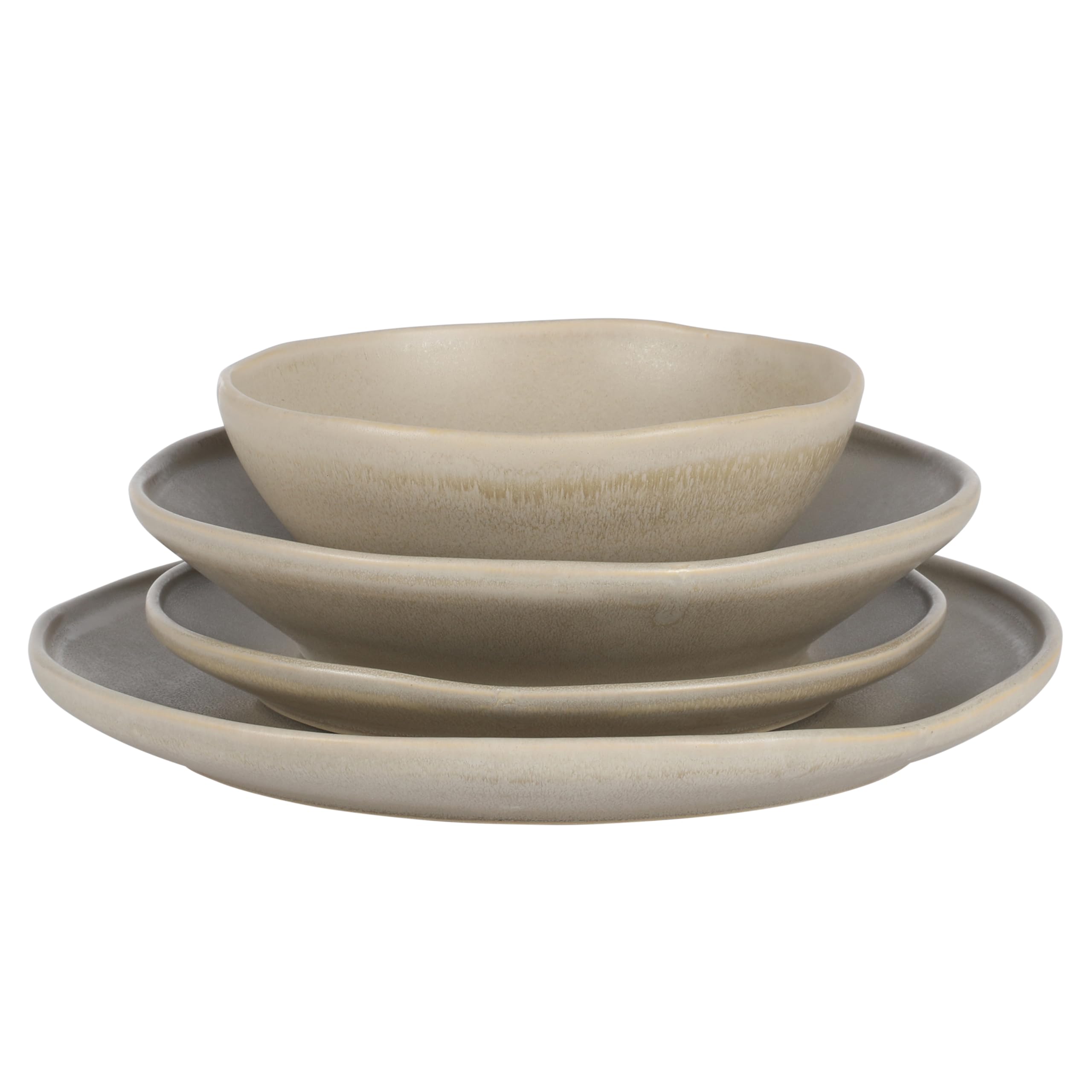 Gibson Elite Island Cove 16 Piece (Service for 4) Plates and Bowls Reactive Glaze Organic Round Dishes Stoneware Ceramic Dinnerw