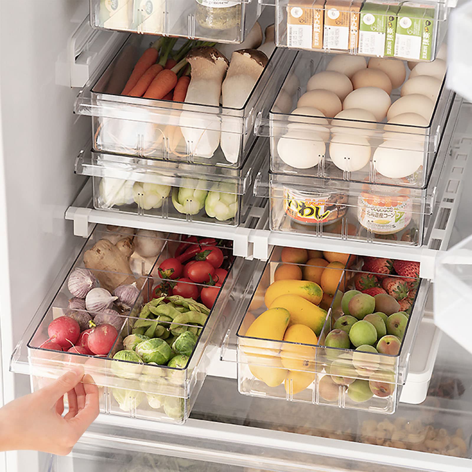 Refrigerator Organizer Bins - Clear Plastic Container Drawer For Egg Vegetable Fruit Snack Drink Food, Home Essentials Organizat
