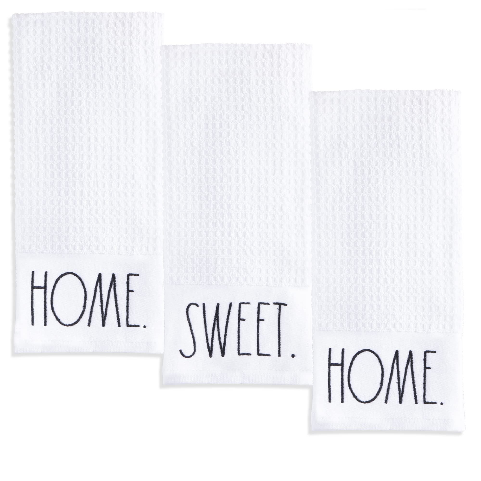 Rae Dunn Set Of 3 Hand Towels For Kitchen And Bathroom, 100% Cotton, Embroidered White Dish Towels Embroidered Home, Sweet, Home