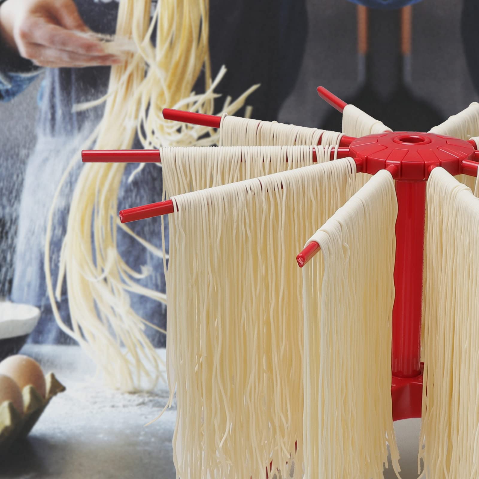 Ourokhome Collapsible Pasta Drying Rack, Plastic Foldable Homemade Fresh Spaghetti Stand Dryer Noodle Hanger For Kitchen With 10