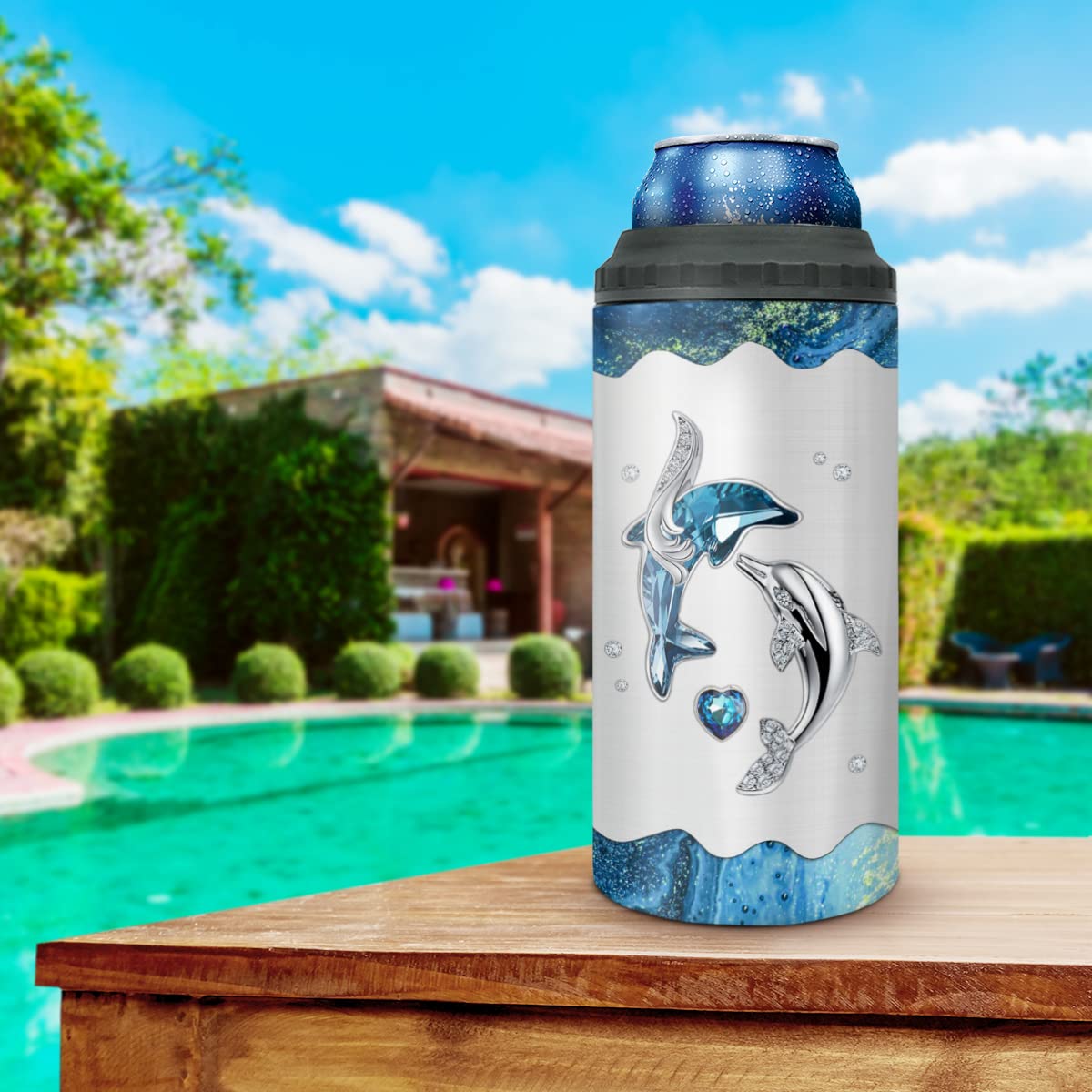 Wassmin Dolphin Tumbler Can Cooler 4-In-1 Dolphin Gift For Women Girls Teen Dolphins Jewelry Drawings Stainless Steel Insulated