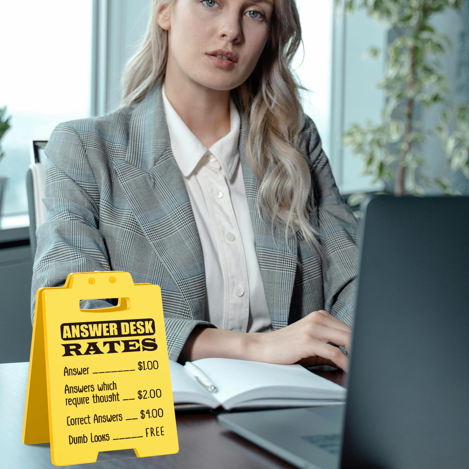 Funny Answer Desk Rates Sign - Humorous Office Desk Decor for Work Friends, Teams, Coworkers, Boss - Sarcastic Gag Gift for Birt