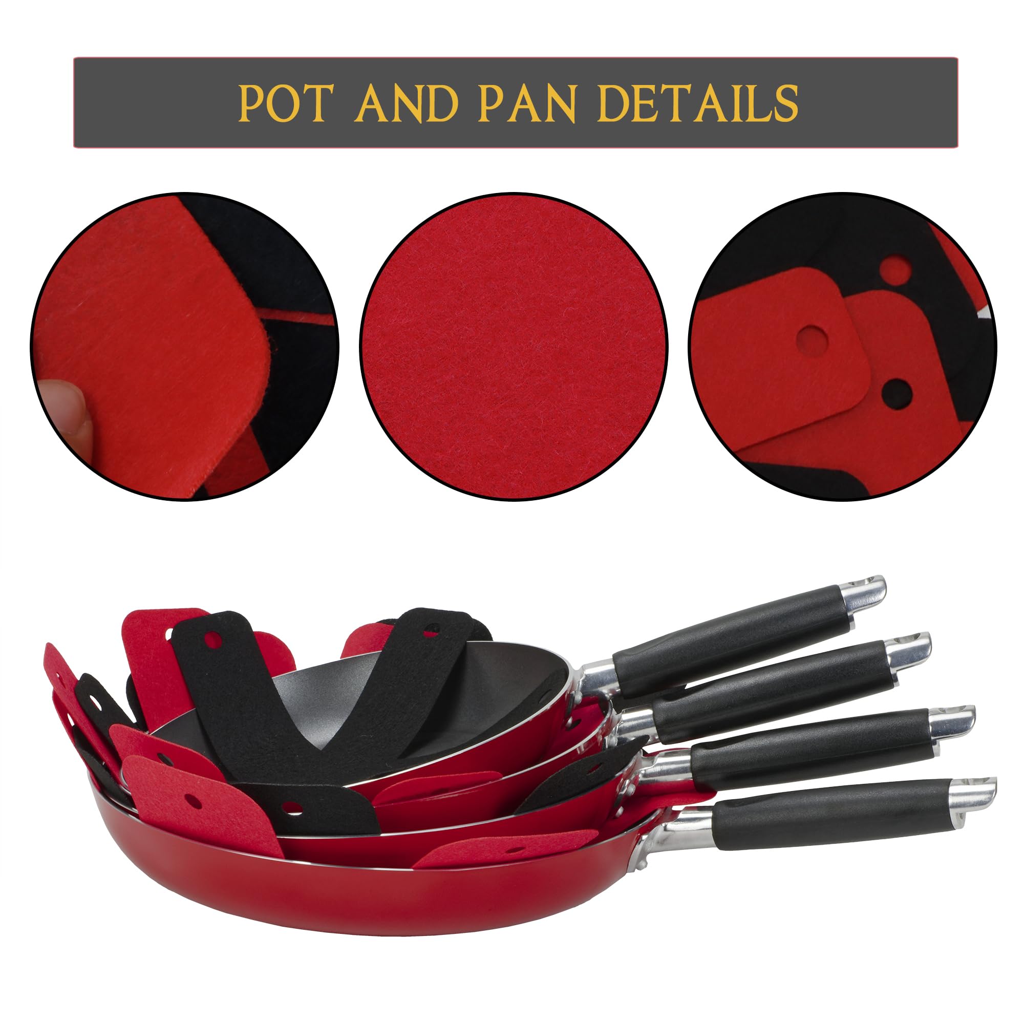 Savina Pot & Pan Protectors - Big Different Sizes (16'' 15'' 14'' 12'') - Set Of 8 - Material Felt, Cookware Protectors, Keep Ki